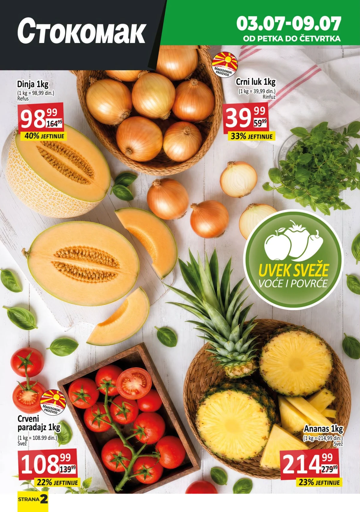 Stokomak akcija na sveže voće i povrće – dinja, crni luk, paradajz i ananas po akcijskim cenama