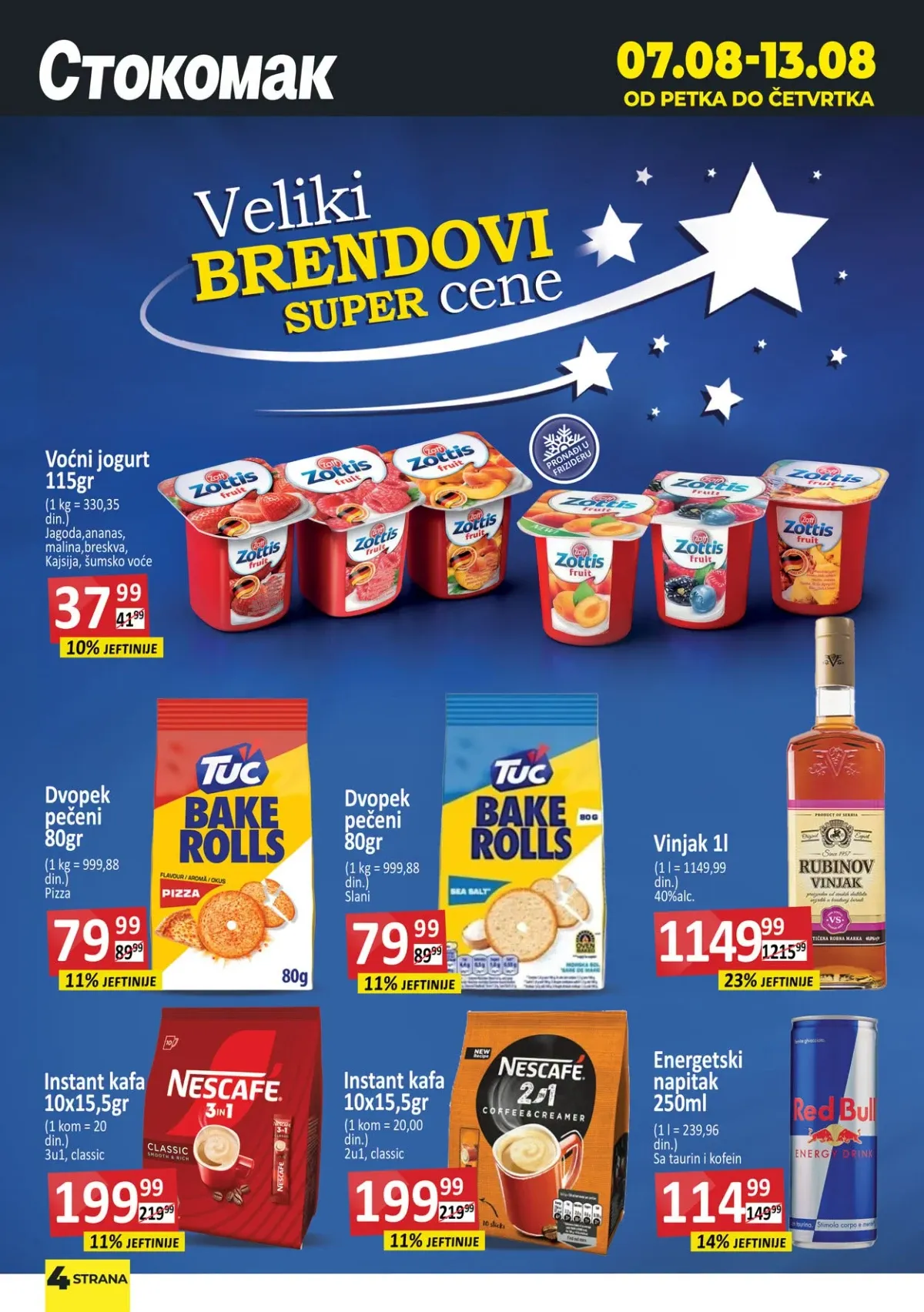 Stokomak akcija do 13.08.2026. – Zottis jogurt, Tuc Bake Rolls, Nescafe, Rubinov vinjak i Red Bull