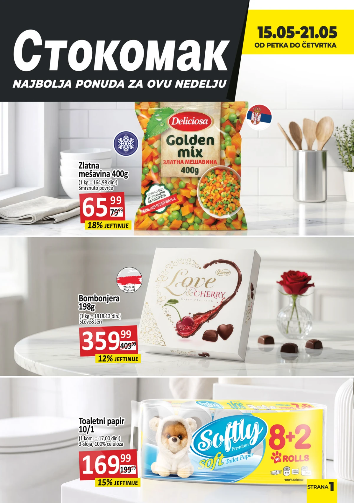 Stokomak katalog maj 2026 – zlatna mešavina 65,99 din, bombonjera 359,99 din i toalet papir 169,99 din do 21.05.2026