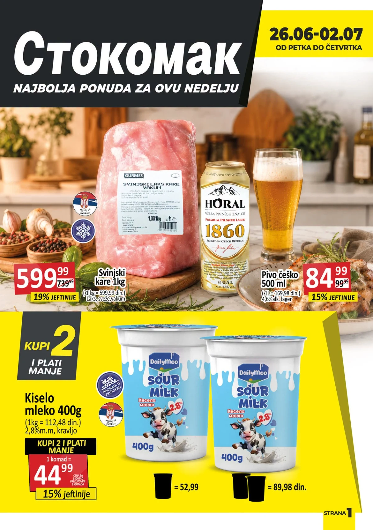 Stokomak akcija do 02.07.2026 – svinjski kare, pivo, kiselo mleko i prehrambeni proizvodi po akcijskim cenama