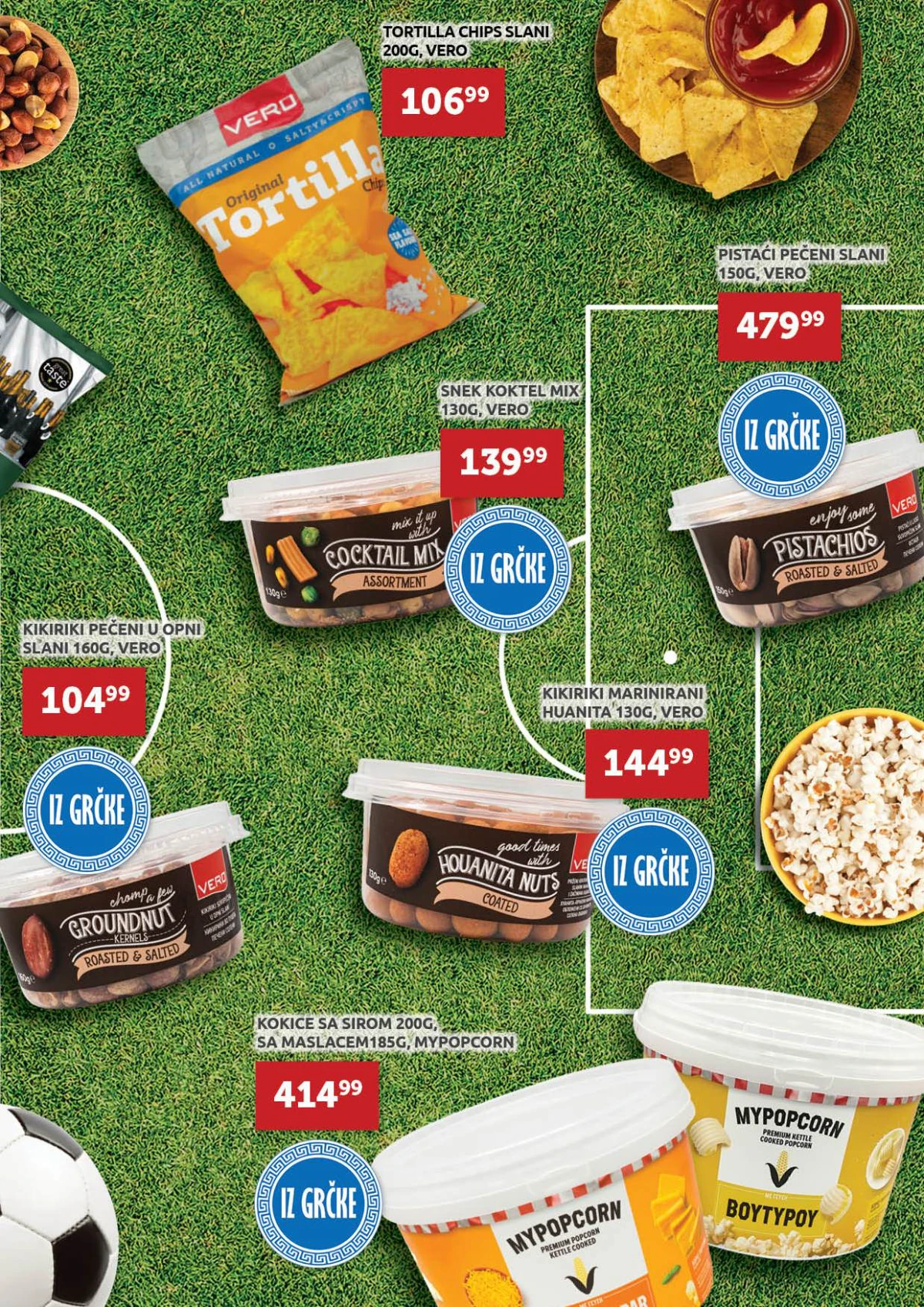 Super Vero ponuda kikirikija, pistaća i tortilja čipsa