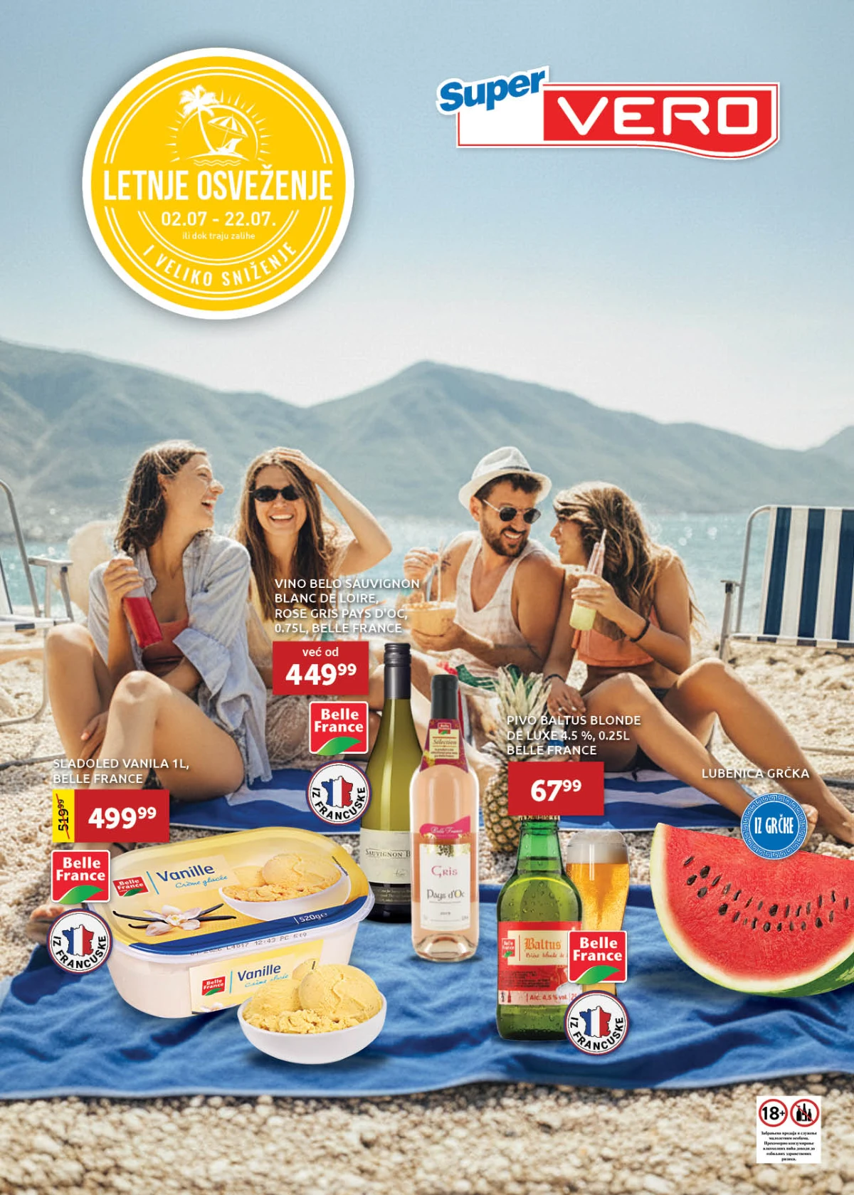 Super VERO katalog Letnje osveženje od 02.07. do 22.07.2026. – akcijske cene na sladolede, vino, pivo, lubenicu i letnju kupovinu.