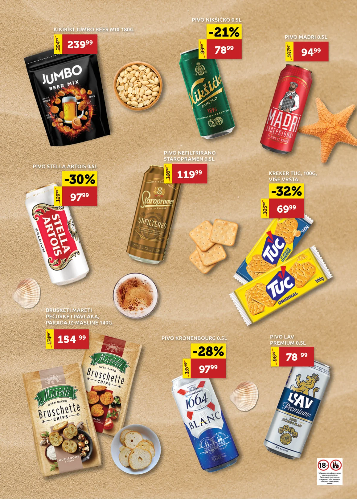 Super VERO akcija na Nikšićko, Stella Artois, Lav, Tuc i Maretti proizvode.
