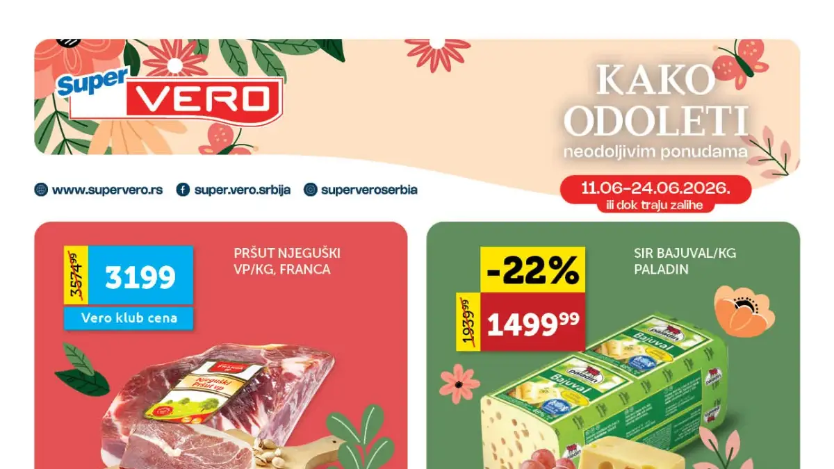 Super Vero katalog jun 2026 – akcije na meso, sireve, mlečne proizvode, zamrznutu hranu i grčke specijalitete