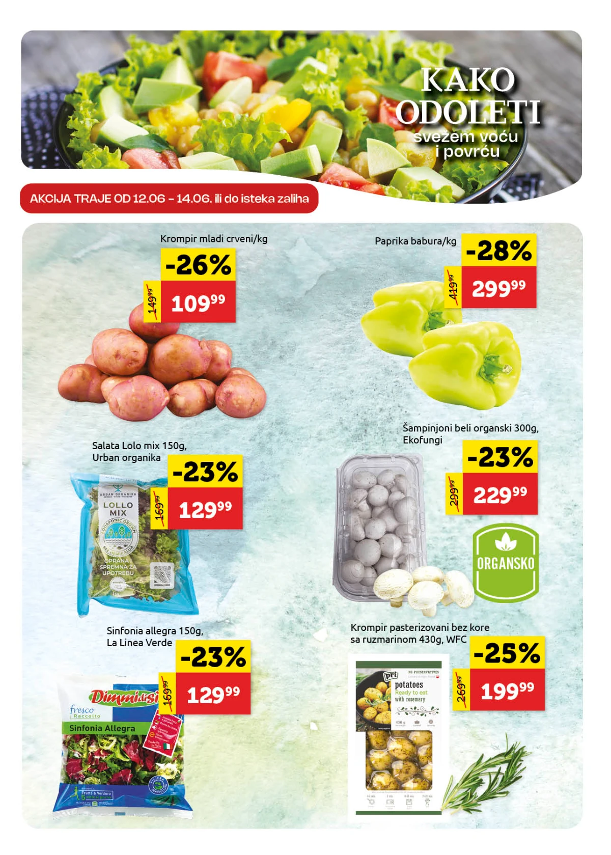 Mladi krompir paprika šampinjoni i gotove salate na akciji u Super Vero katalogu