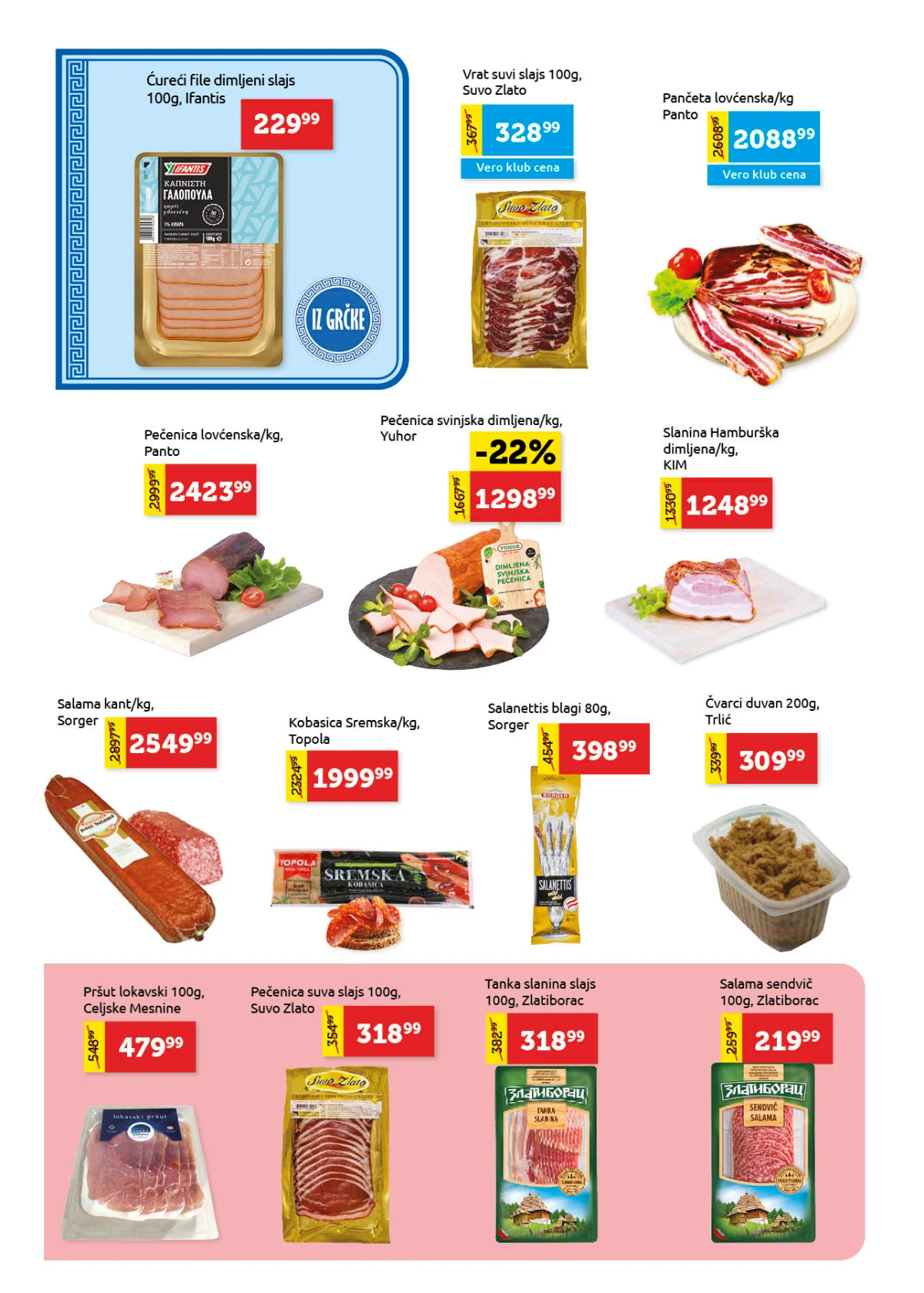 Suvomesnati proizvodi kobasice i slanine na akciji