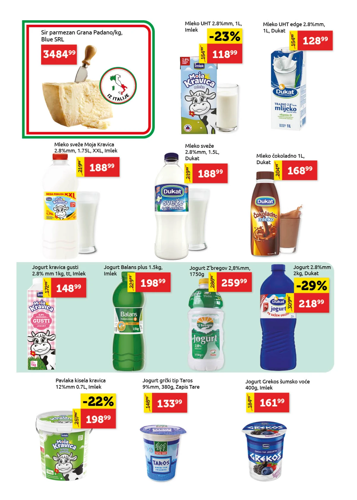 Mleko jogurt pavlake i mlečni proizvodi na akciji
