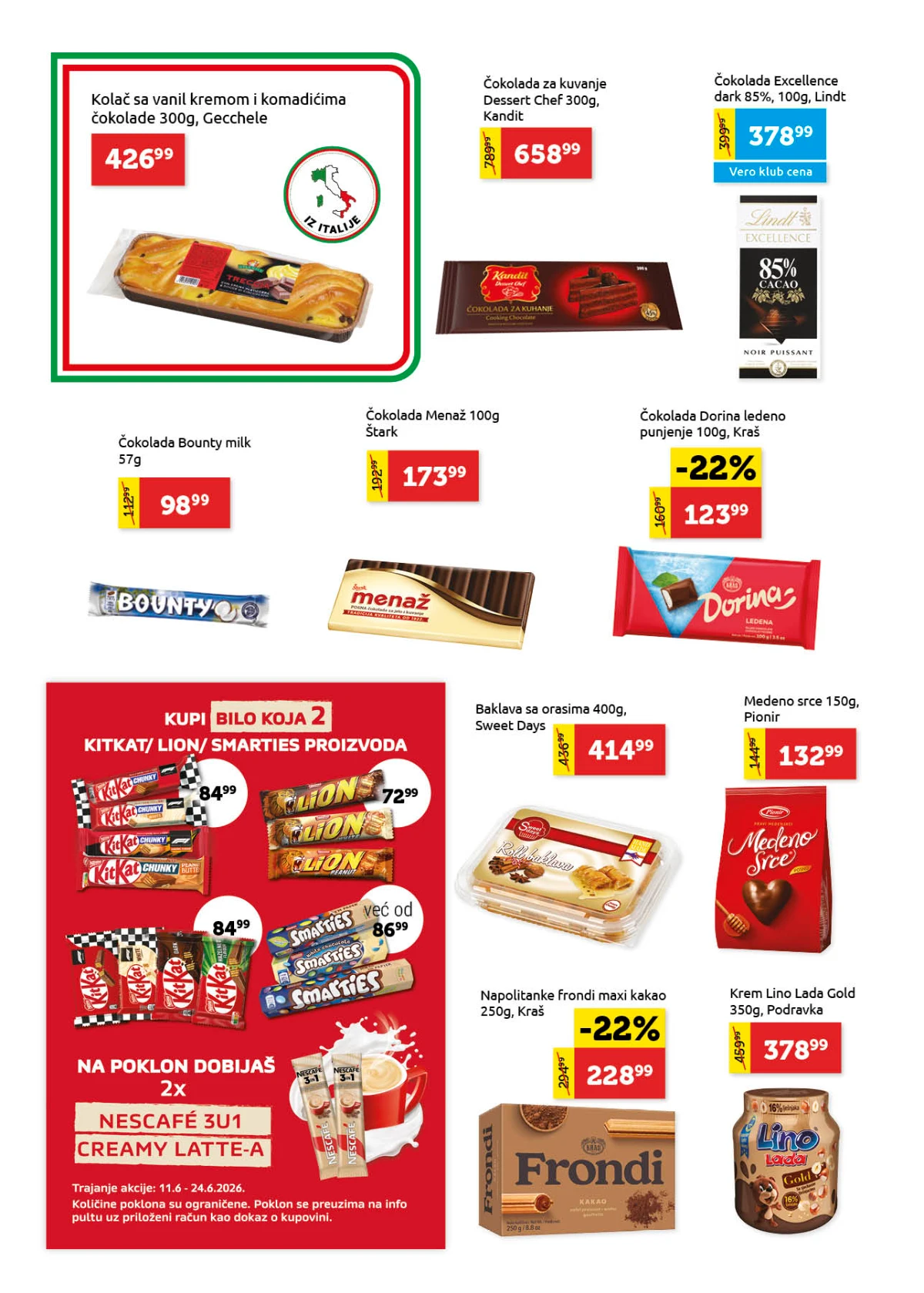 Čokolade kolači baklava i slatkiši u Super Vero akciji