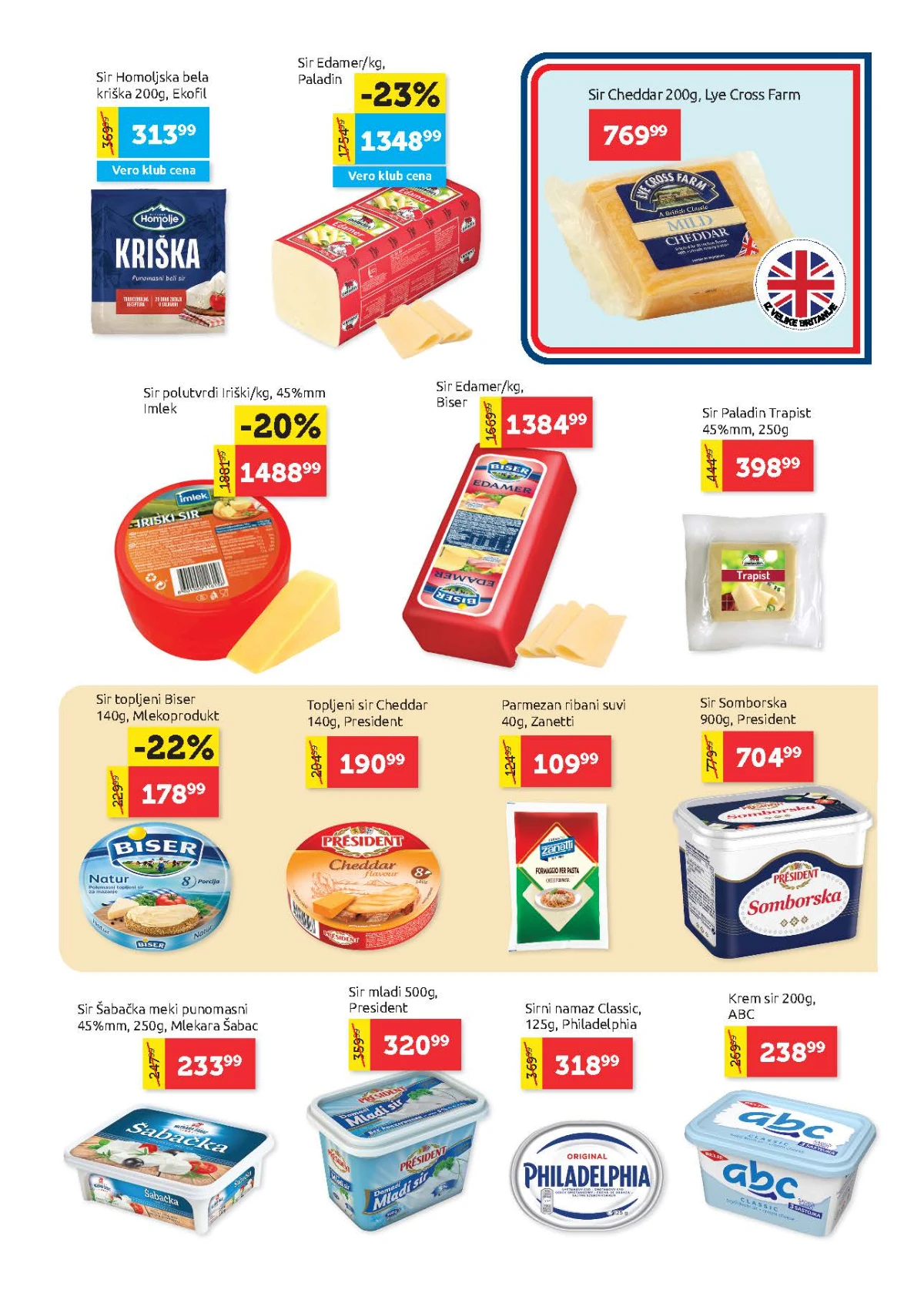 Super Vero akcija na kačkavalj, edamer, cheddar, krem sireve i topljene sireve