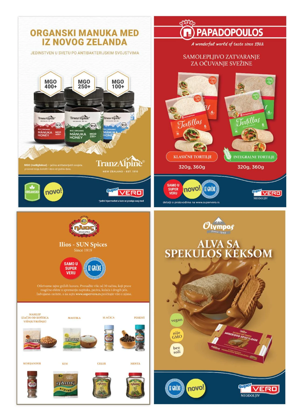 Super Vero organski med, tortilje, začini i mediteranski proizvodi