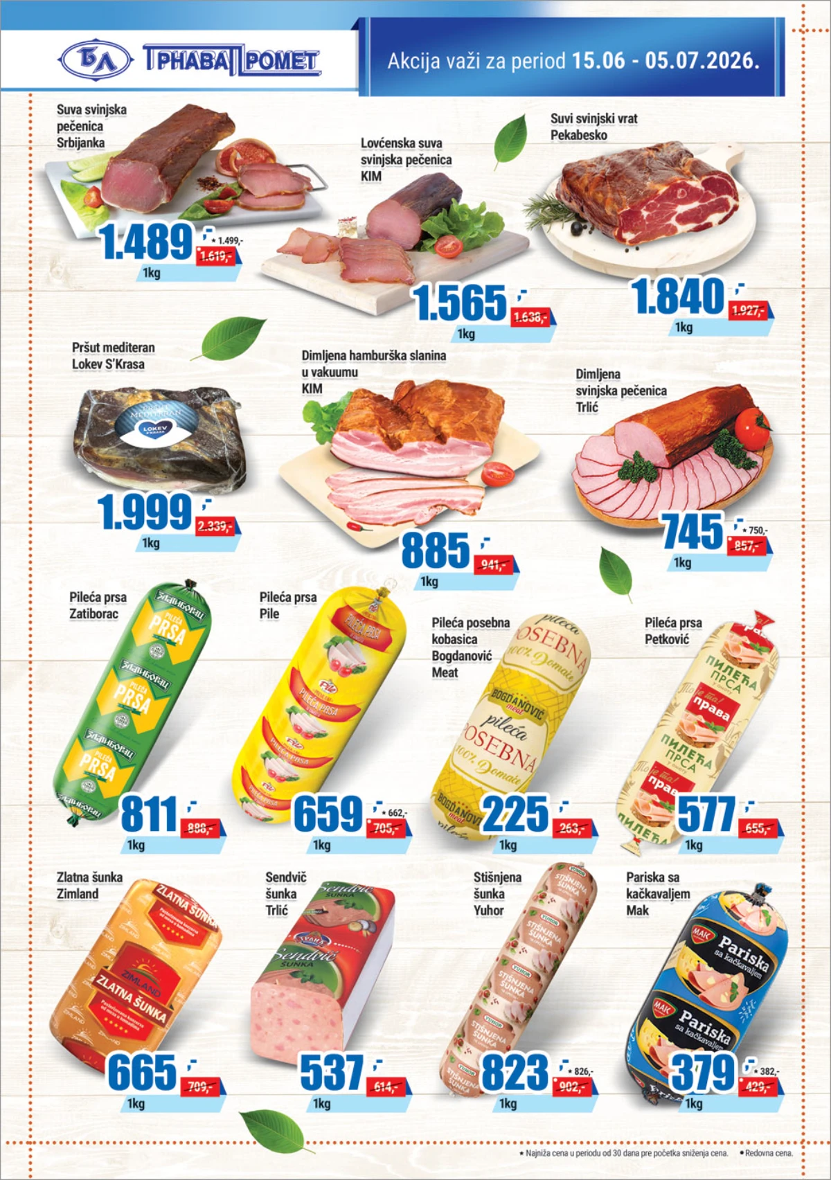 Trnava Promet katalog suhomesnati proizvodi šunke kobasice i delikatesi na sniženju