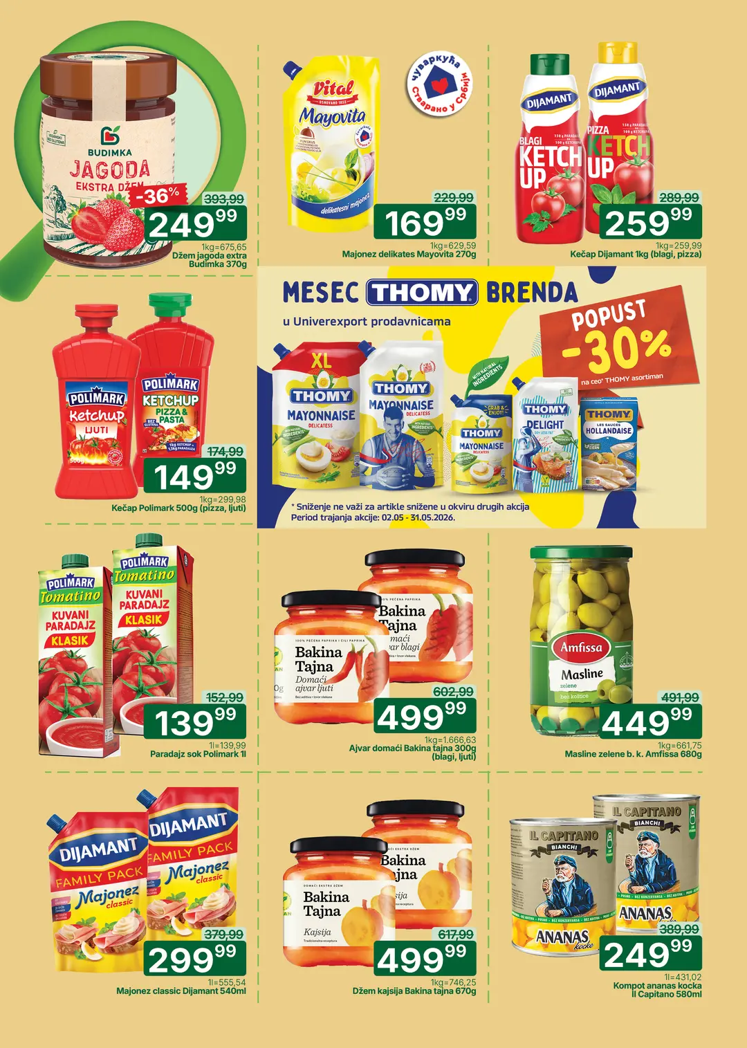Univerexport katalog maj 2026 majonez kečap paradajz sok ajvar džem masline i ananas
