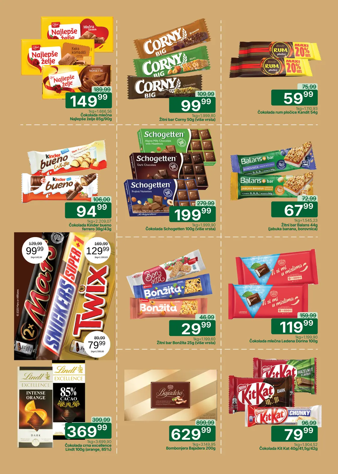 Univerexport akcija maj 2026 čokolade Najlepše želje Schogetten KitKat Bajadera i Corny barovi