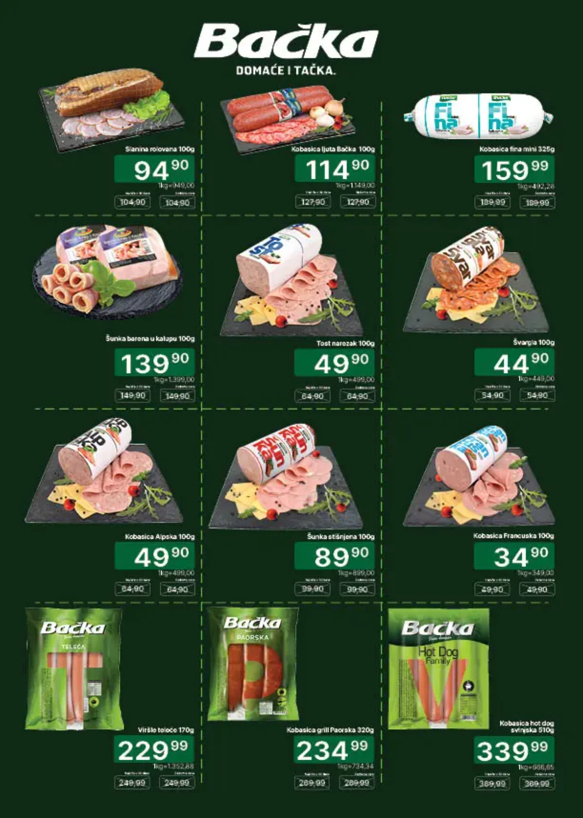 Univerexport akcija do 31.08.2026. – Bačka Francuska kobasica 34,90 RSD i tost narezak 49,90 RSD za 100 g