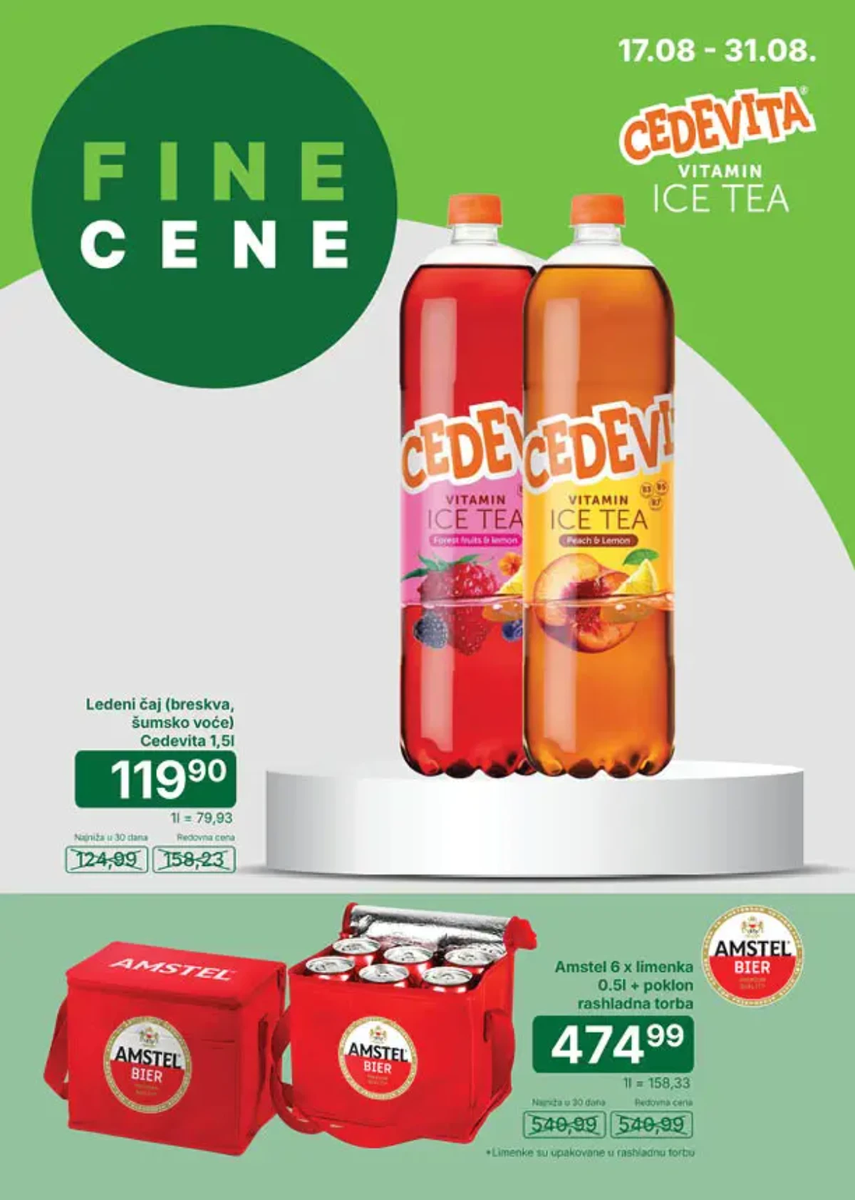 Univerexport akcija do 31.08.2026. – Cedevita ledeni čaj 1,5 l za 119,90 RSD i Amstel 6 x 0,5 l sa rashladnom torbom 474,99 RSD