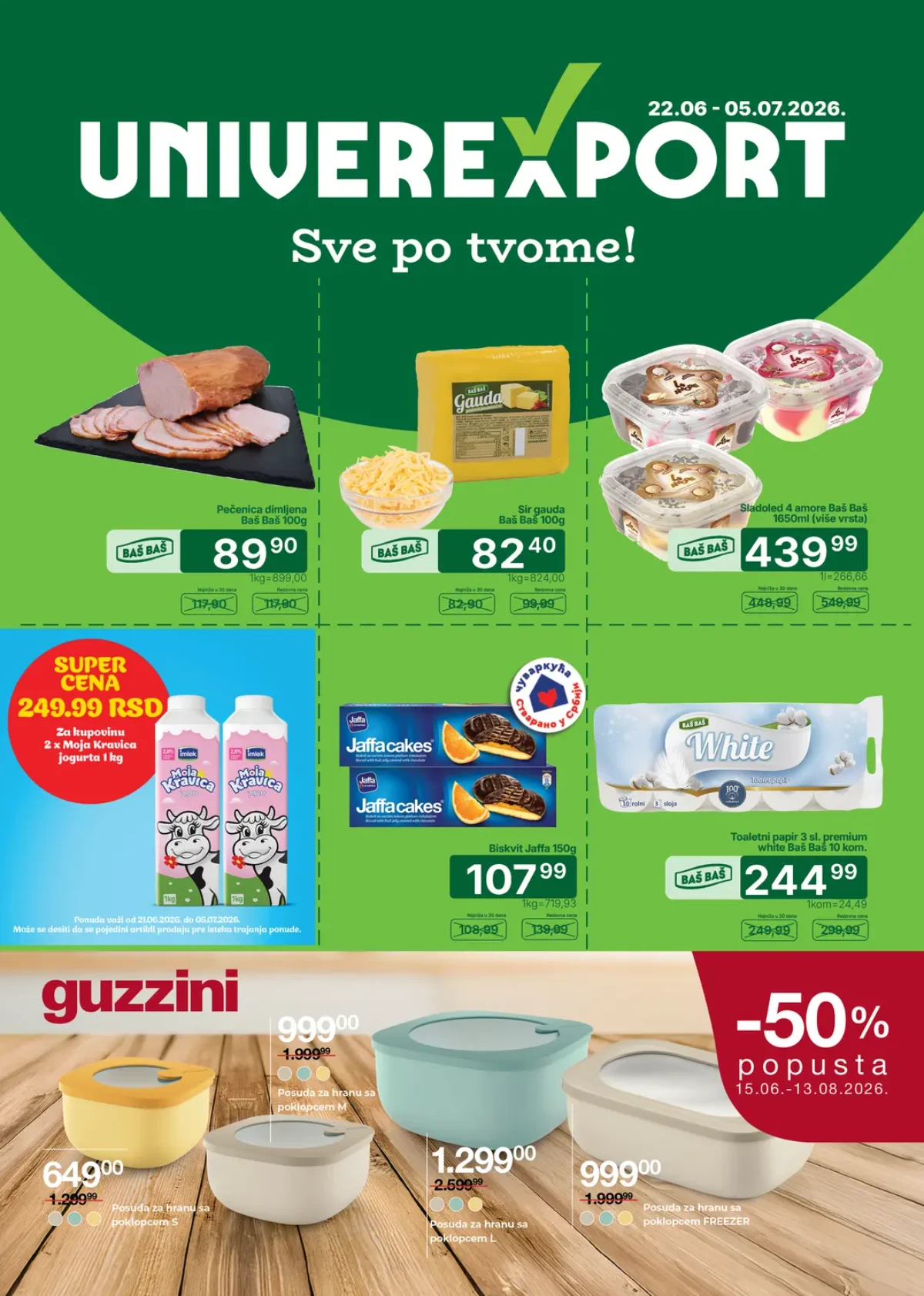 Univerexport katalog od 22.06. do 05.07.2026 – prehrana, mlečni proizvodi, sladoledi i kućne potrepštine na akciji