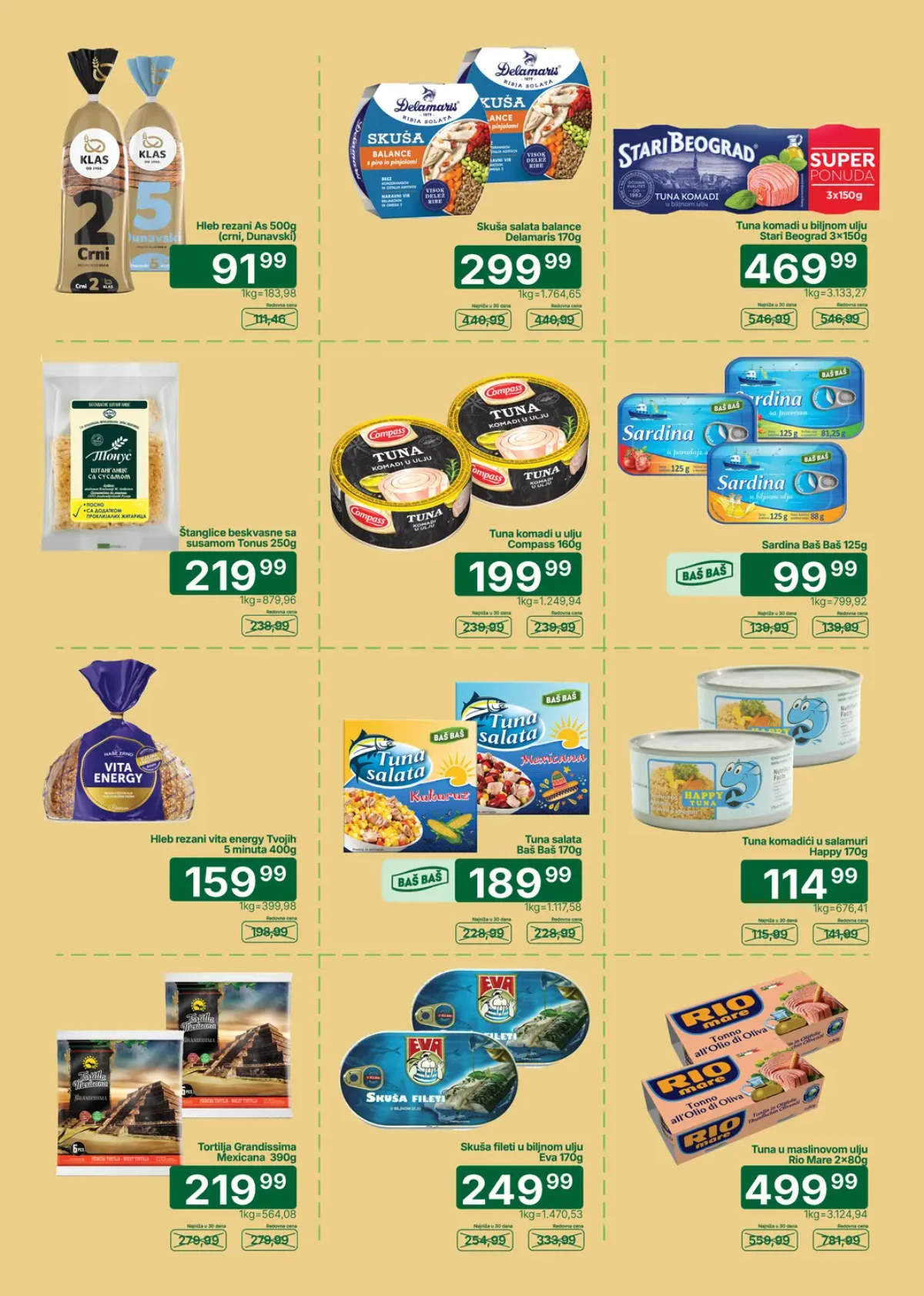 Univerexport akcija na tunjevinu, sardine, tortilje, hleb i gotove obroke