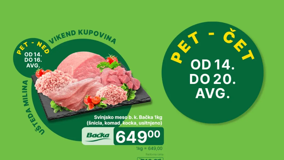 Univerexport akcija do 20.08.2026. – svinjsko meso, ulje, limun i drugi proizvodi po sniženim cijenama