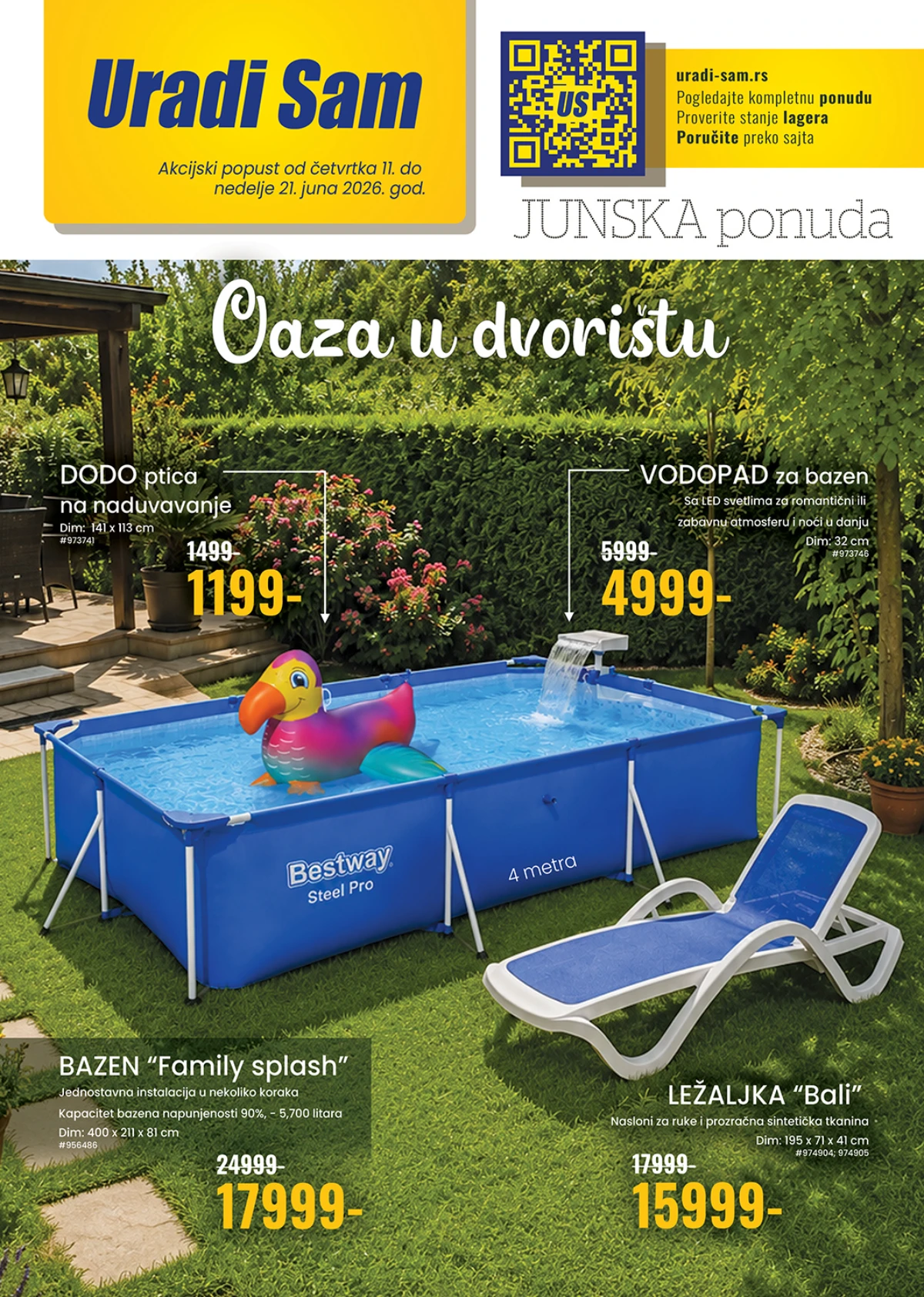 Uradi Sam junska ponuda 2026 – bazeni, ležaljke i oprema za dvorište na sniženju do 21.06.2026
