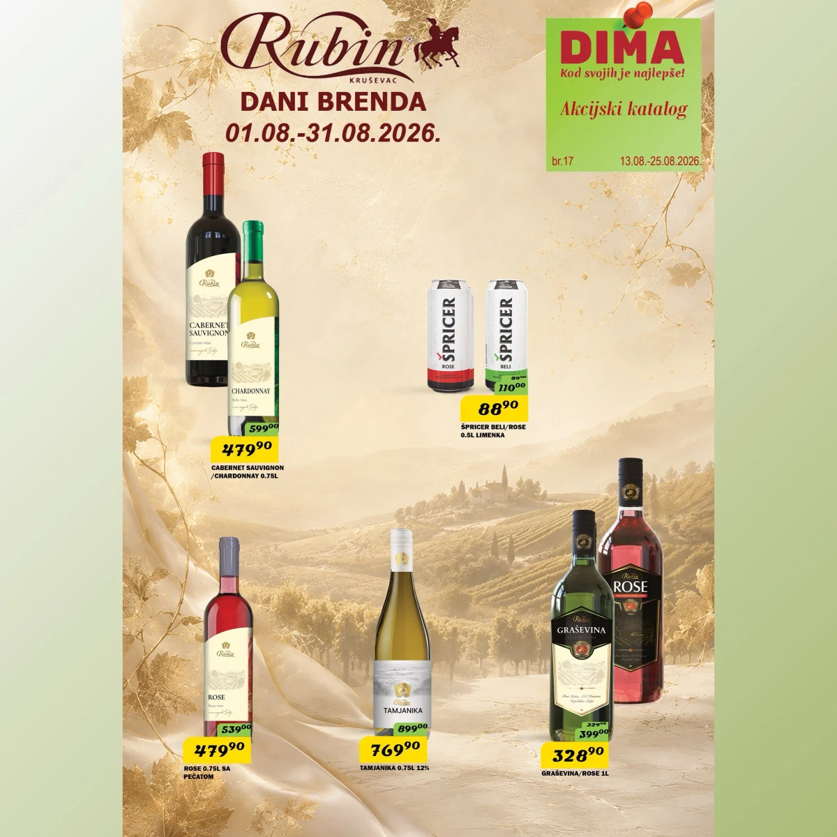 DIMA katalog do 25.08.2026. – Rubin vina, prehrana, piće, slatkiši, kućna hemija i proizvodi za domaćinstvo po akcijskim cenama