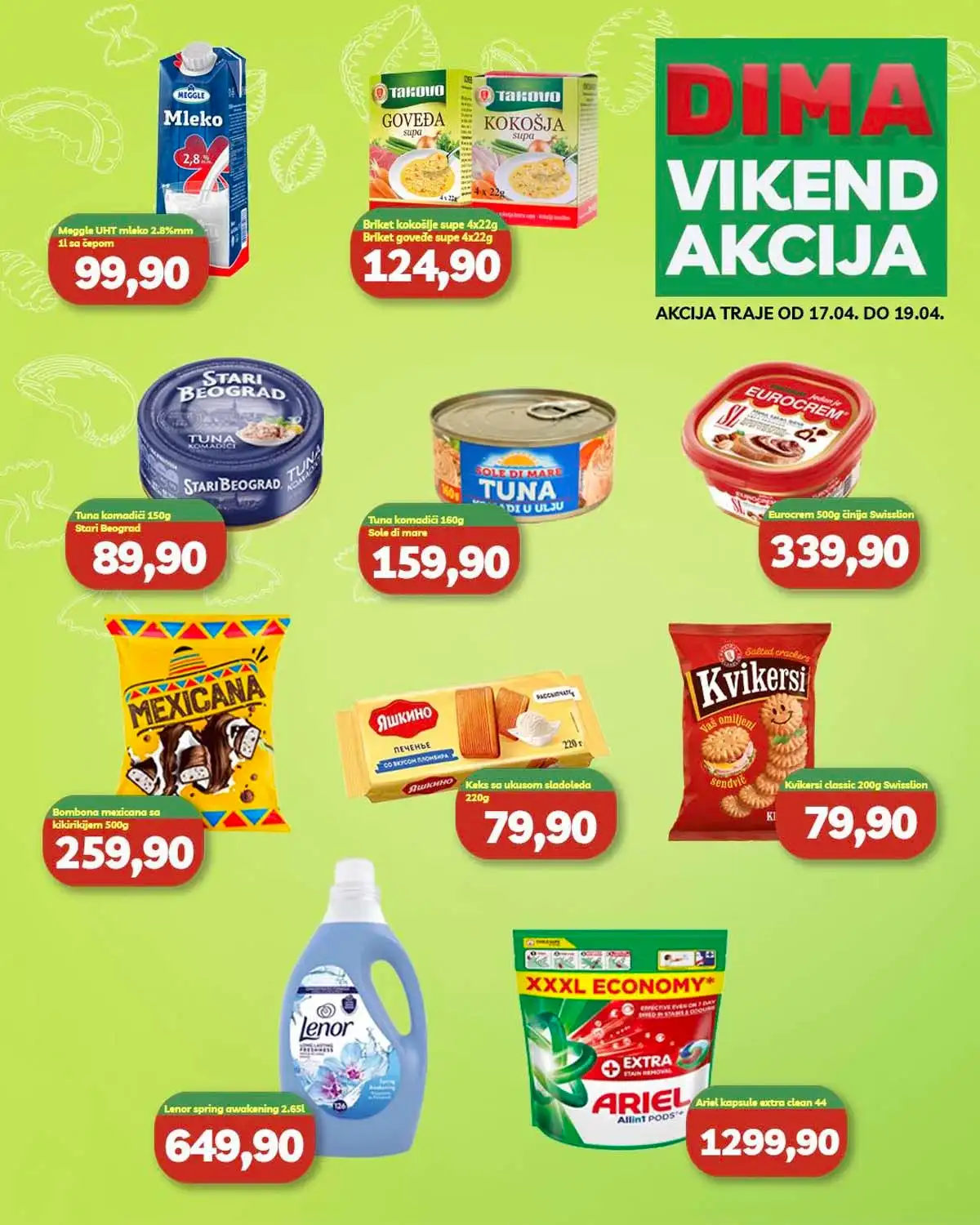 VP Dima vikend katalog – akcije na prehrambene proizvode i kućne potrepštine, važi do 19. aprila 2026.