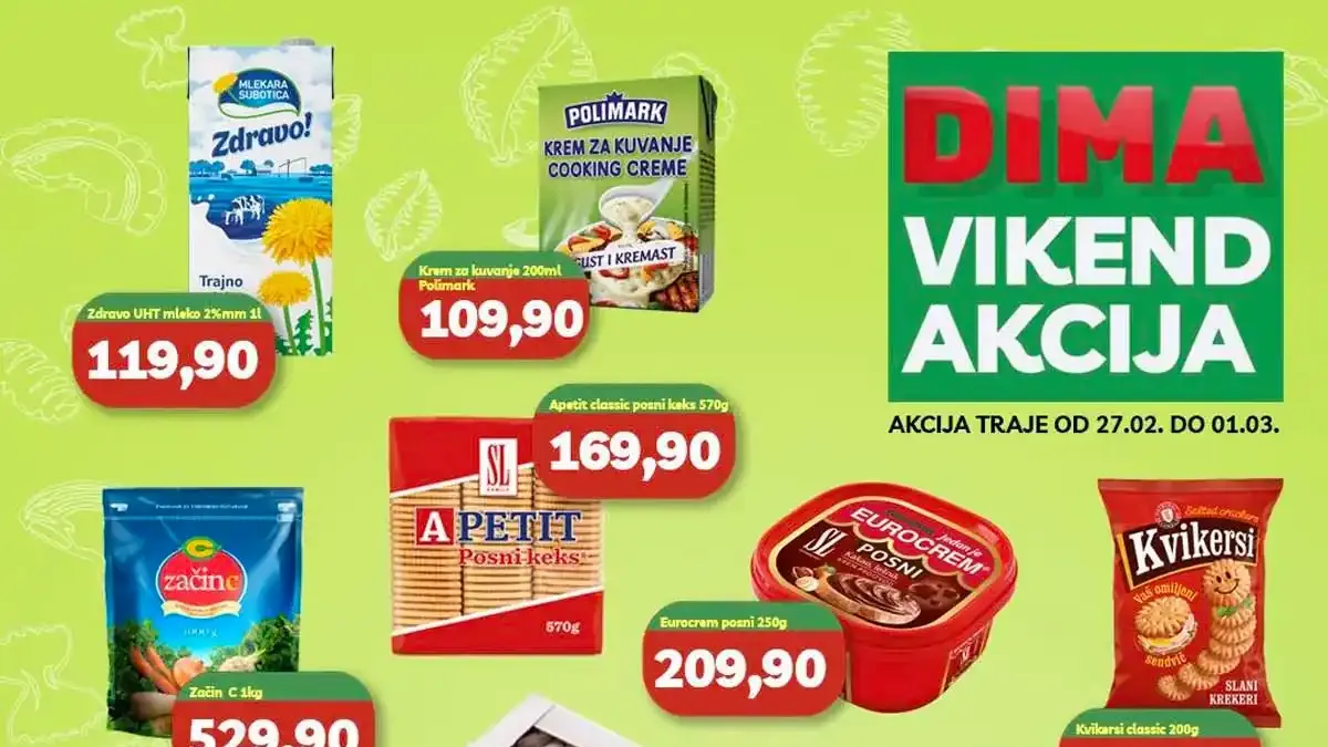 VP Dima vikend katalog – akcije na prehrambene proizvode i kućne potrepštine, važi do 1. marta 2026.