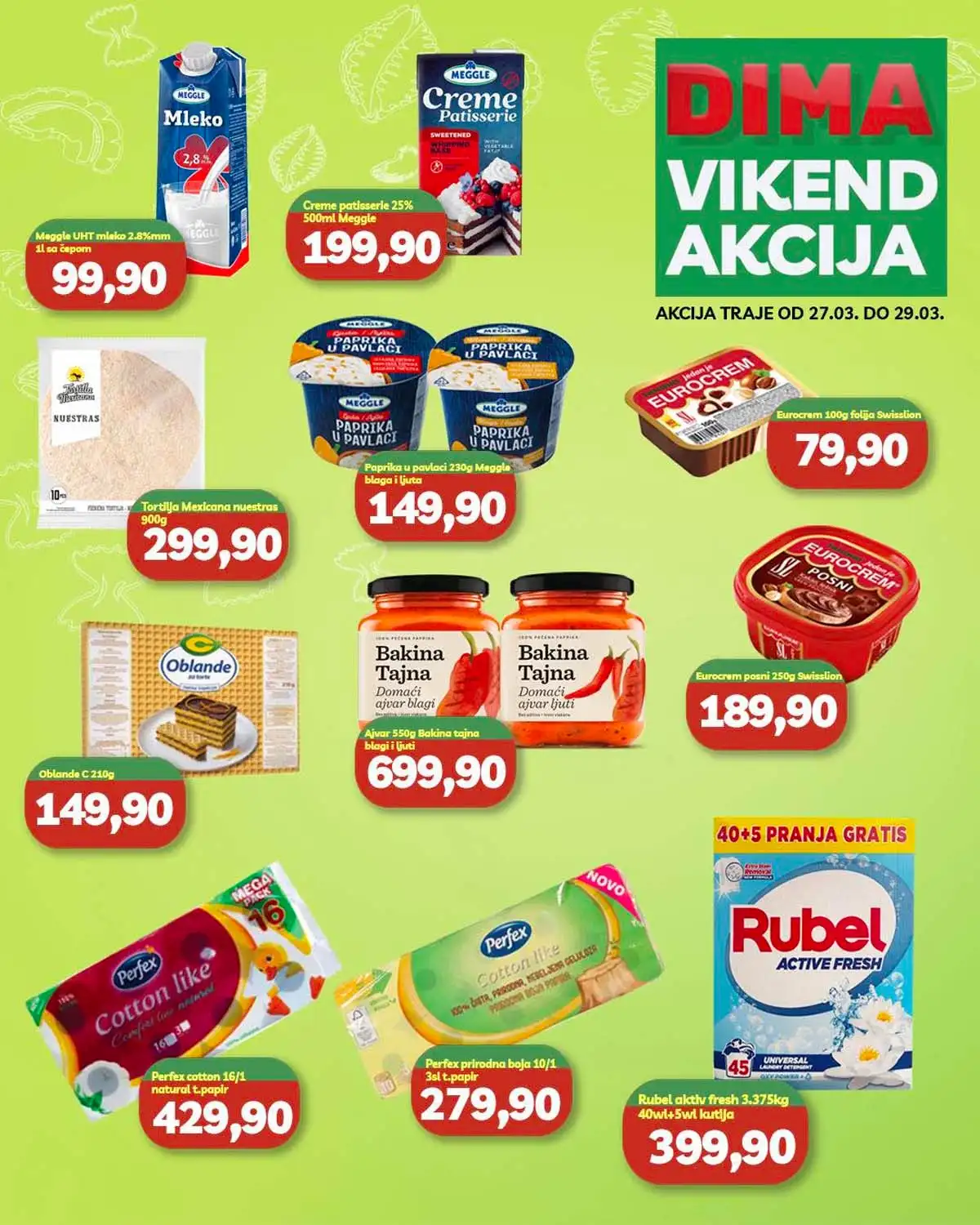 VP Dima vikend katalog – akcije na prehrambene proizvode i kućne potrepštine, važi do 29. marta 2026.