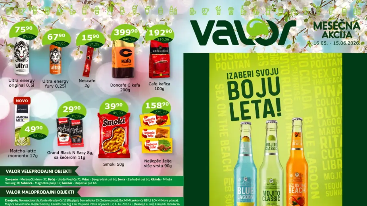 Valor mesečna akcija maj jun 2026 – kafa, sokovi, pivo i grickalice na sniženju