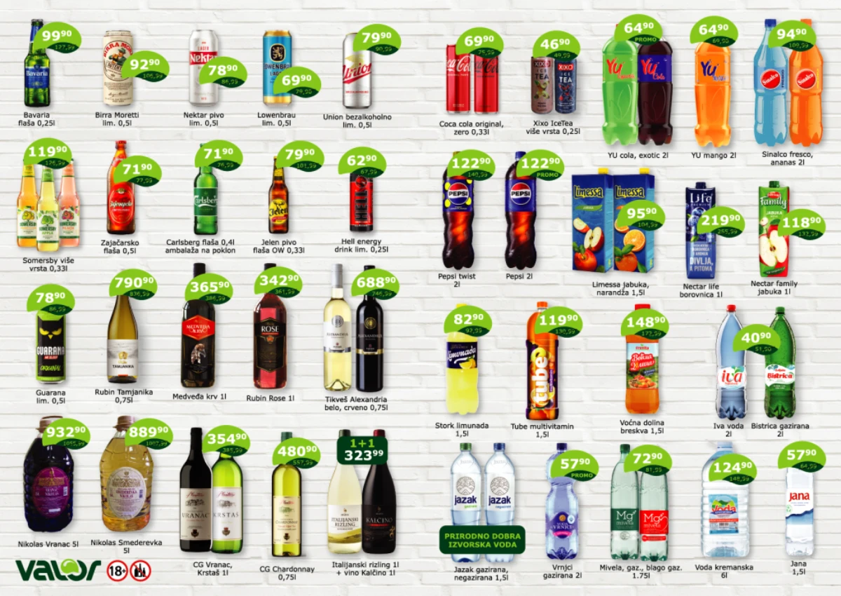 Valor katalog jun jul 2026 – piće, voda, sokovi i vina na sniženju