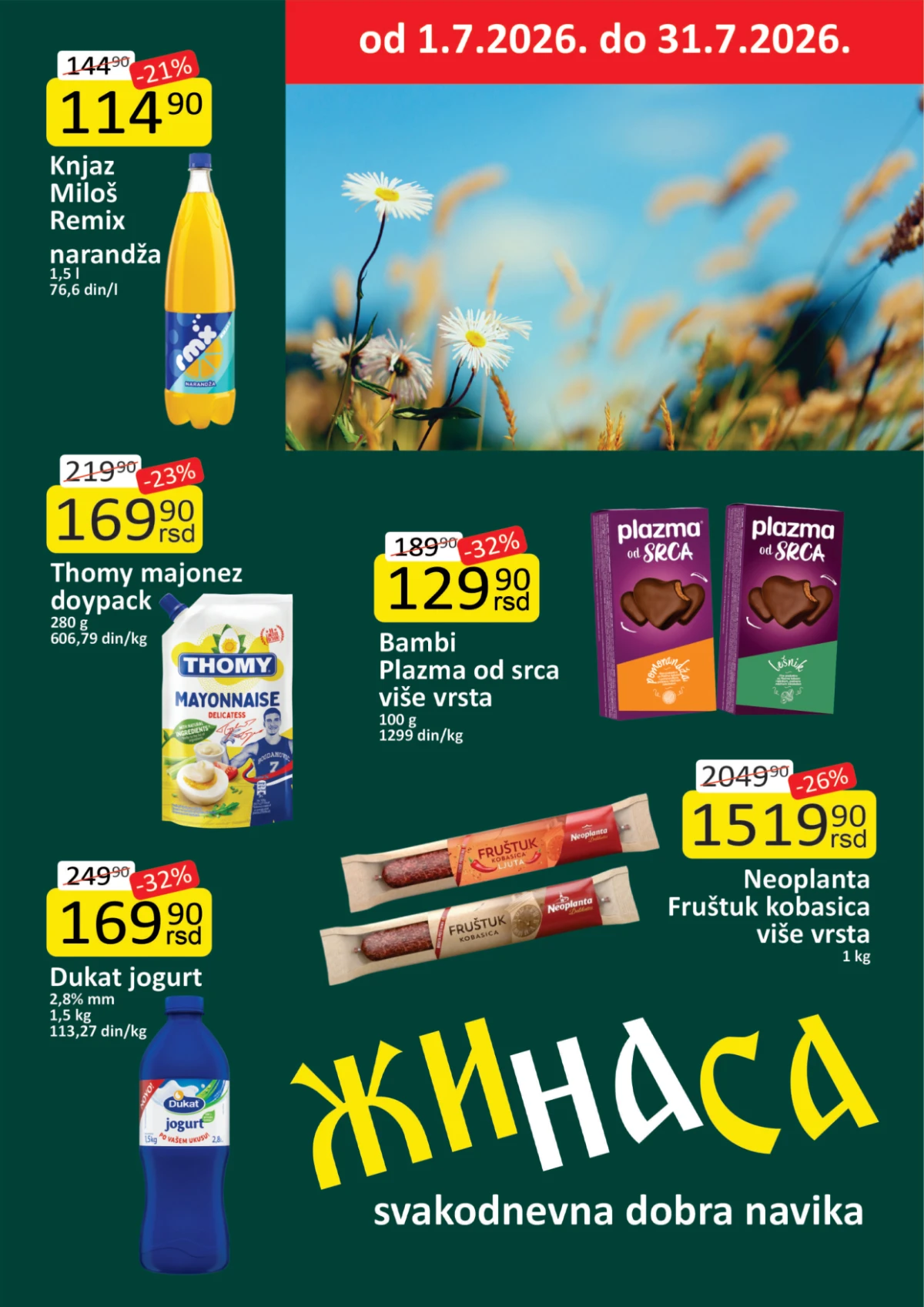 Žinasa katalog za jul 2026 sa popustima do 32 odsto na prehranu, piće i svakodnevne proizvode