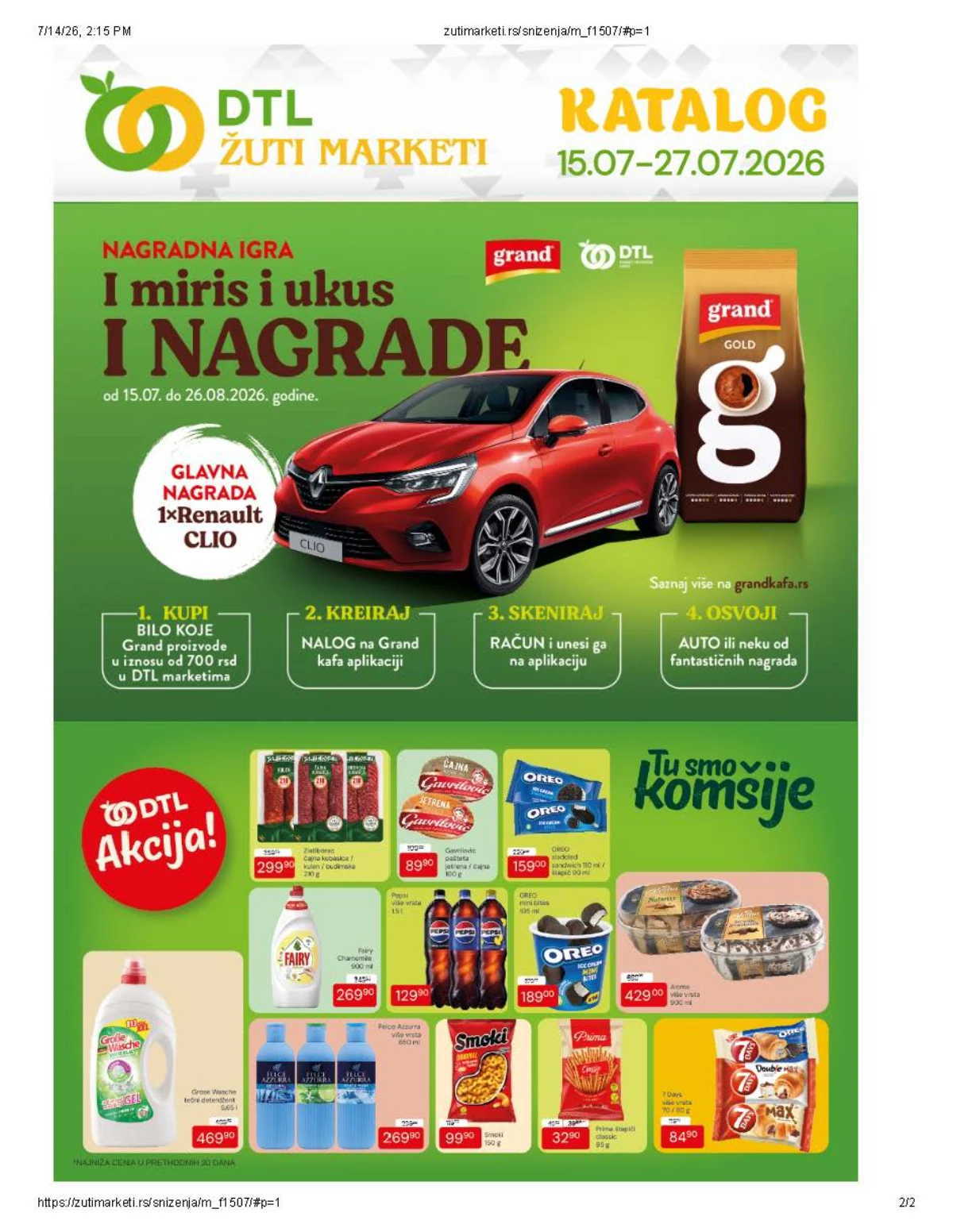 DTL Žuti Marketi katalog od 15.07. do 27.07.2026 – prehrana, pića, slatkiši i kućna hemija na akciji