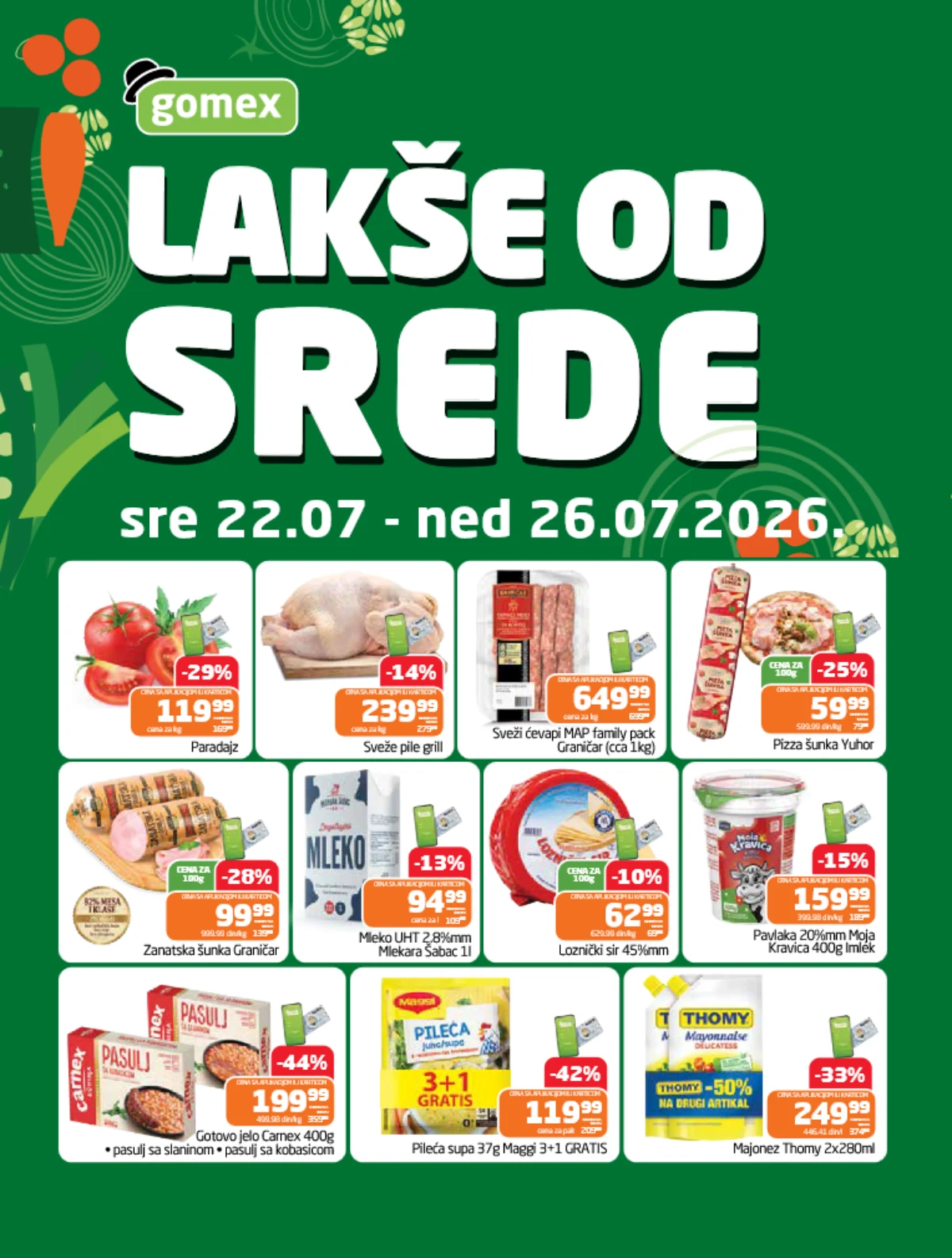 Gomex katalog Lakše od srede sa popustima do 50% na prehranu, piće i proizvode za domaćinstvo do 26.07.2026.