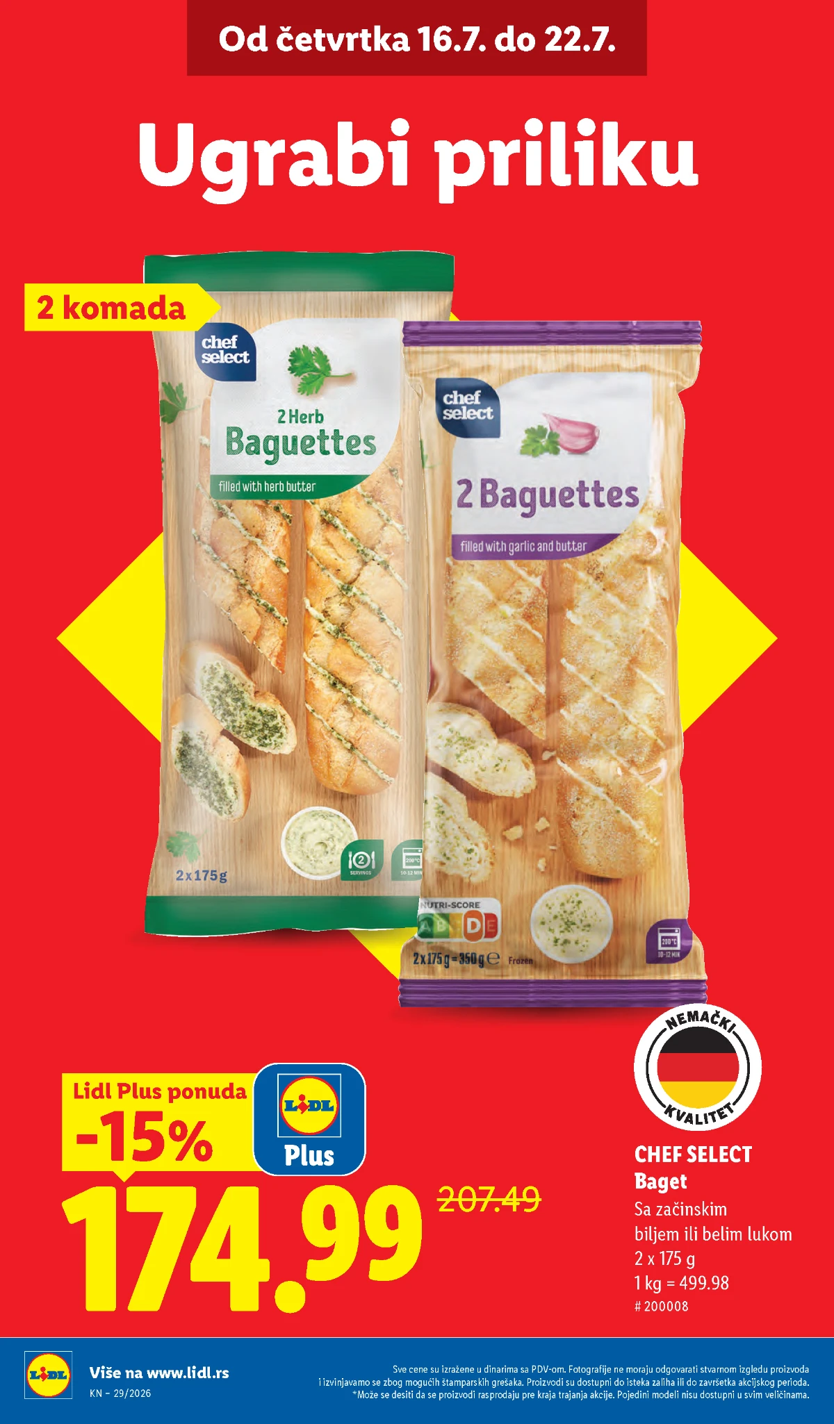 Lidl katalog – Chef Select bageti sa začinskim biljem ili belim lukom po ceni od 174,99 dinara