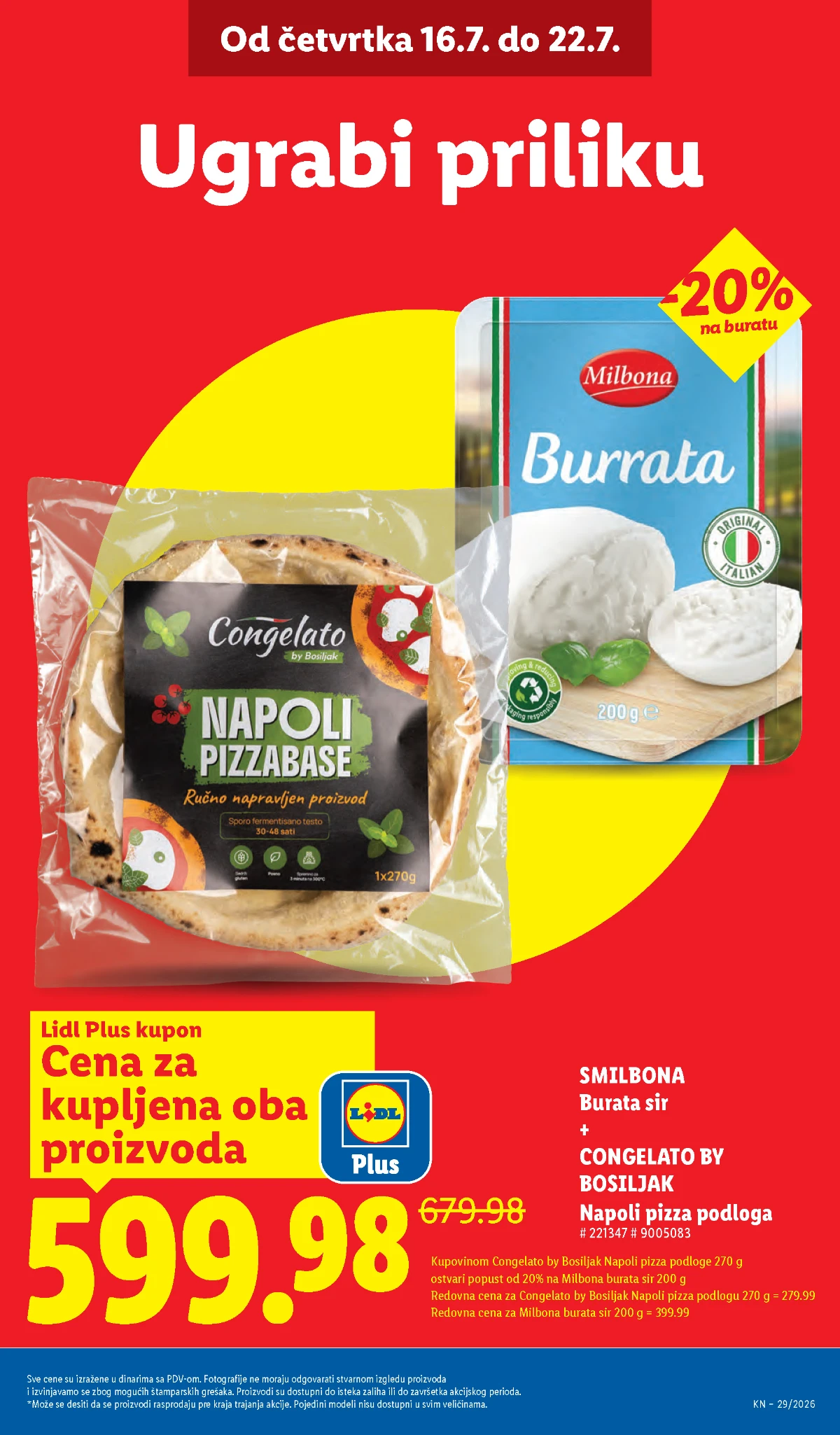 Lidl katalog – Milbona burata sir i Napoli pizza podloga po zajedničkoj ceni od 599,98 dinara