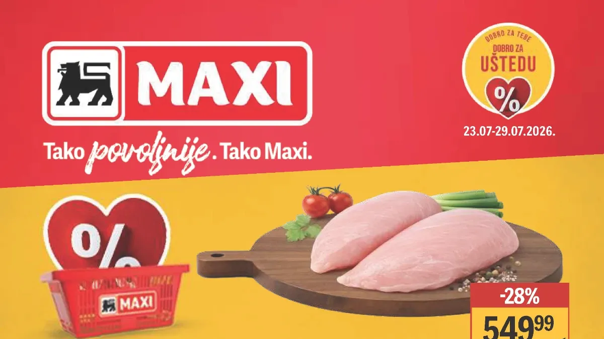 Maxi katalog donosi popuste do 53% na prehranu, meso, voće, povrće, mlečne proizvode, sladolede i proizvode za domaćinstvo.