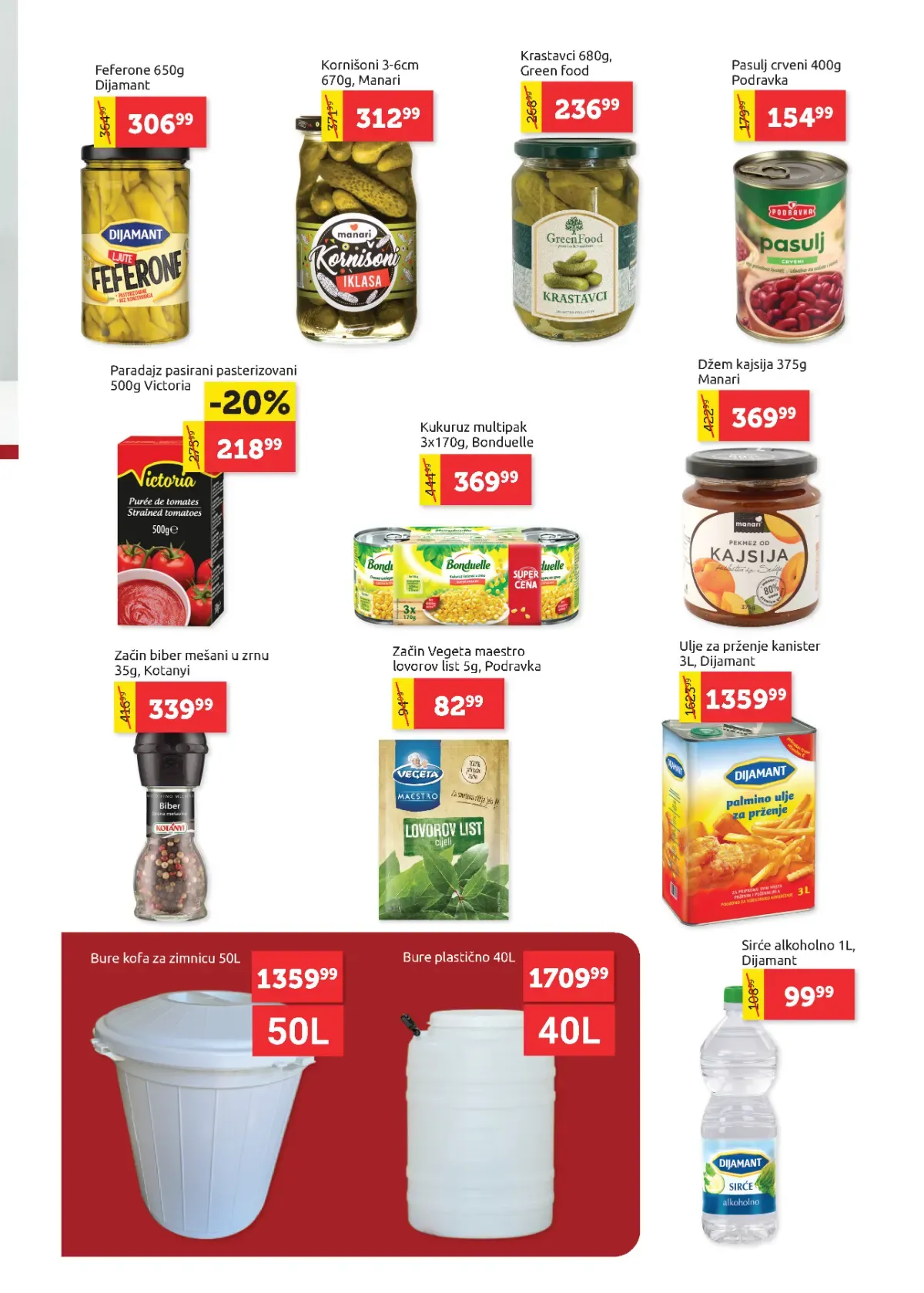 Druga strana Super Vero ponude za zimnicu – krastavci, pasulj, začini, sirće i posude