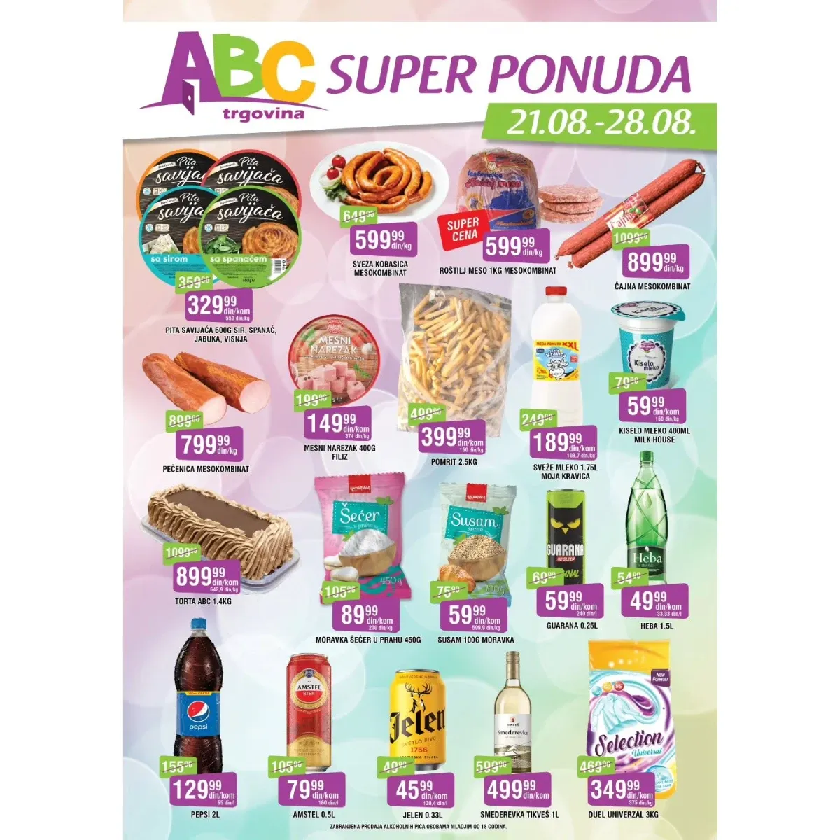 ABC Super ponuda od 21.08. do 28.08.2026. – pita savijača, sveža kobasica, roštilj meso, pečenica, mleko, Pepsi i drugi proizvodi na akciji