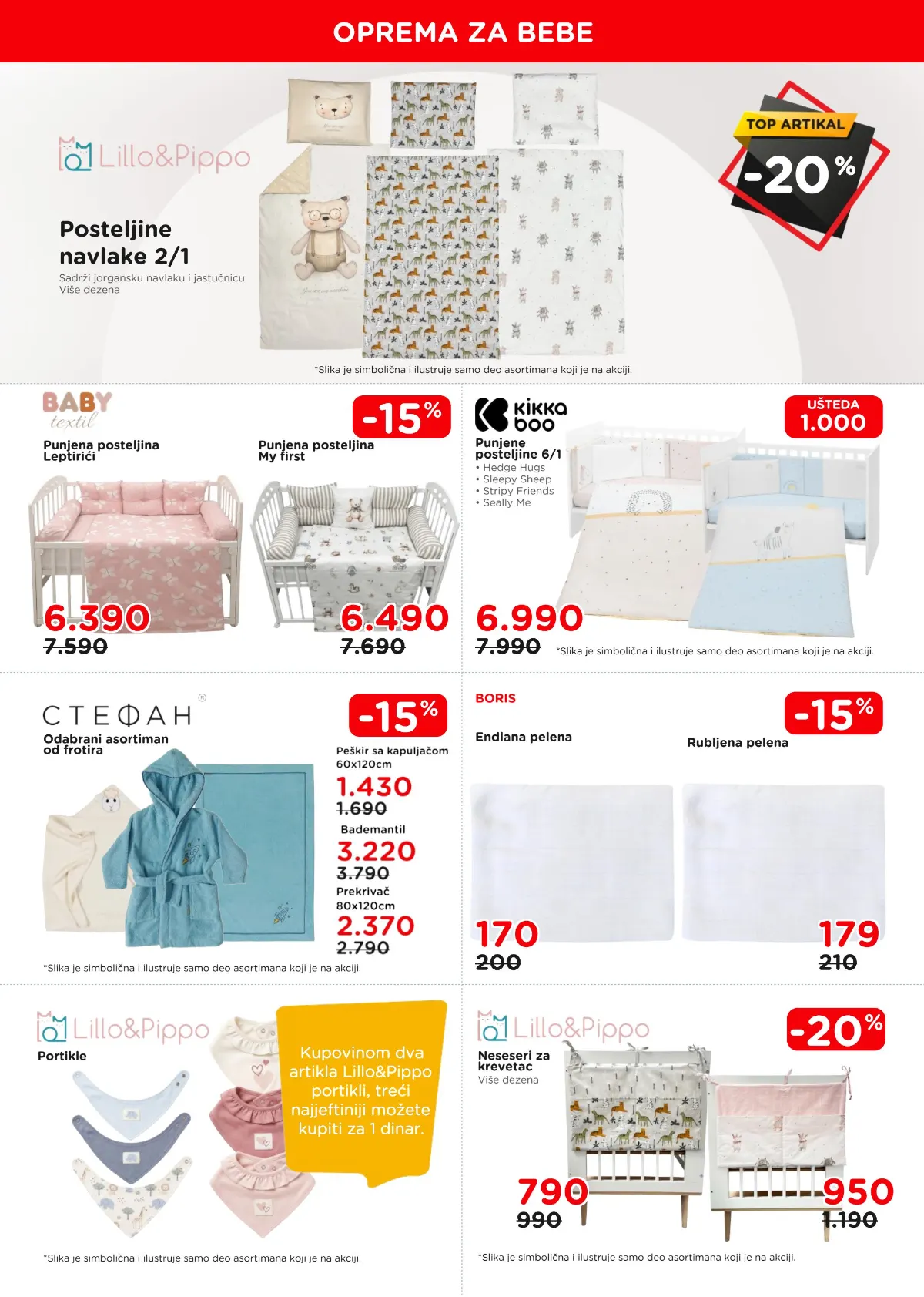 AKSA katalog, strana 5 – posteljina Baby Textil i Kikka Boo, Stefan peškiri, Boris pelene i Lillo i Pippo portikle