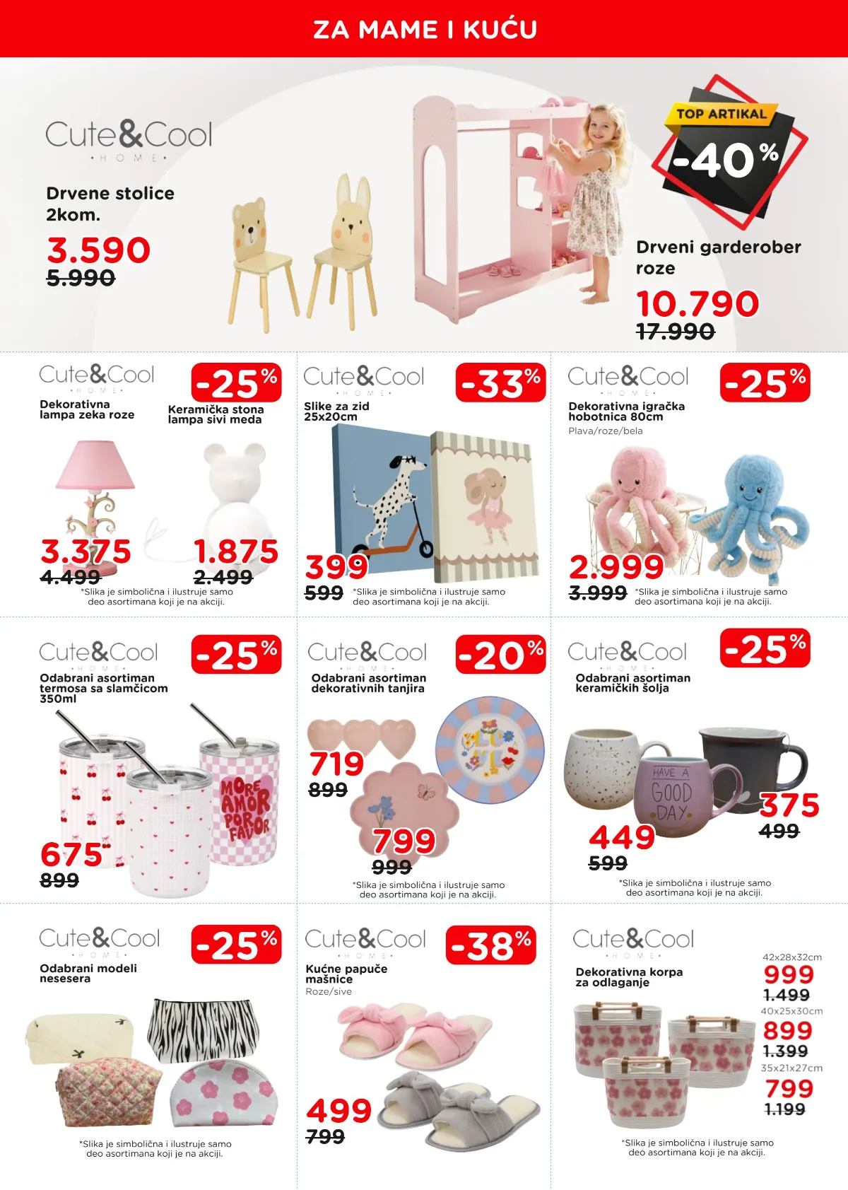 AKSA katalog, strana 12 – Cute i Cool drvene stolice, garderober, lampe, termosi, šolje, papuče i korpe
