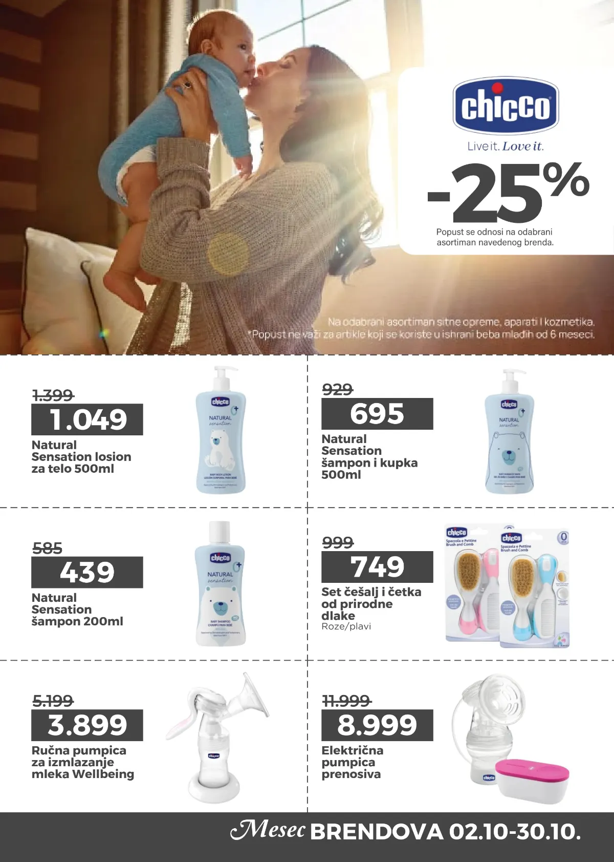Chicco proizvodi na akciji – Natural Sensation šampon i kupka 500 ml za 695 din i prenosiva električna pumpica za 8.999 din