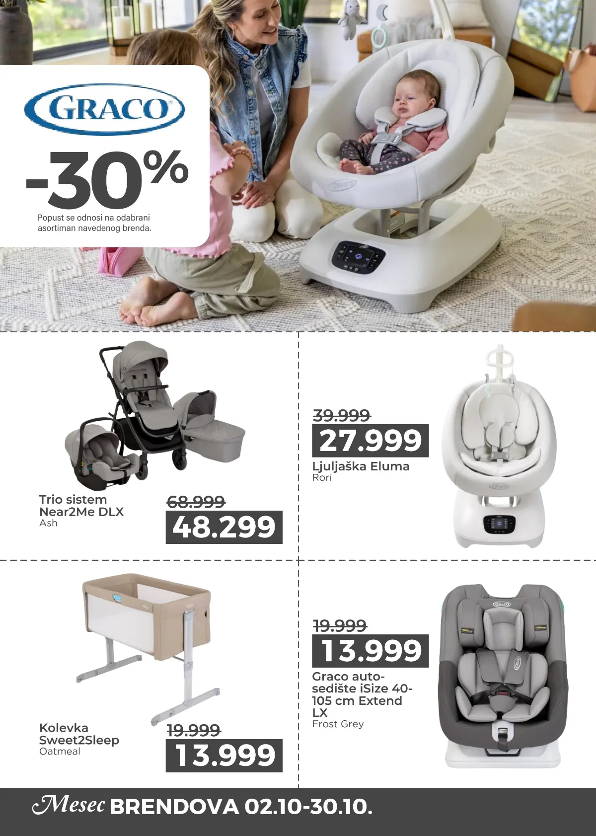 Graco odabrana oprema sa 30% popusta – trio sistem Near2Me DLX 48.299 din i kolevka Sweet2Sleep 13.999 din