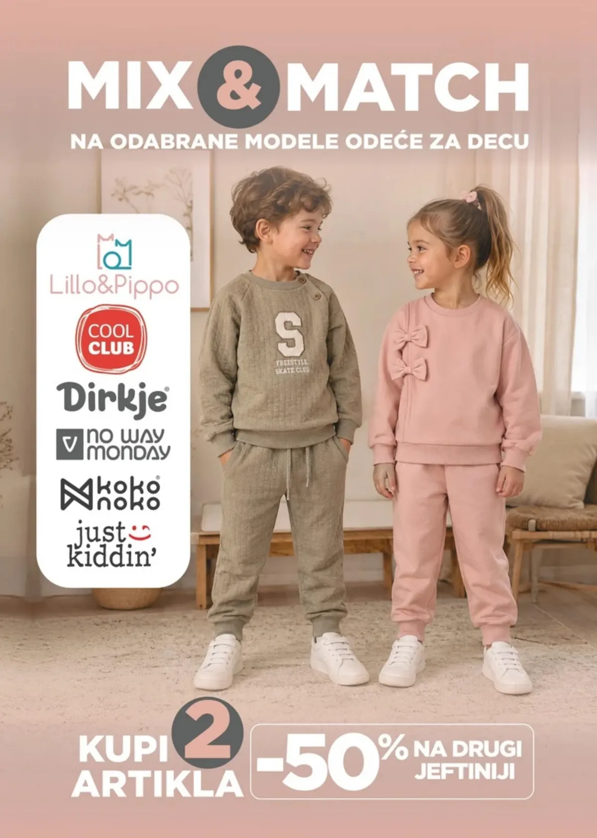 AKSA Mix and Match akcija – kupite dva artikla odabrane dečje odeće i ostvarite 50% popusta na drugi, jeftiniji artikal