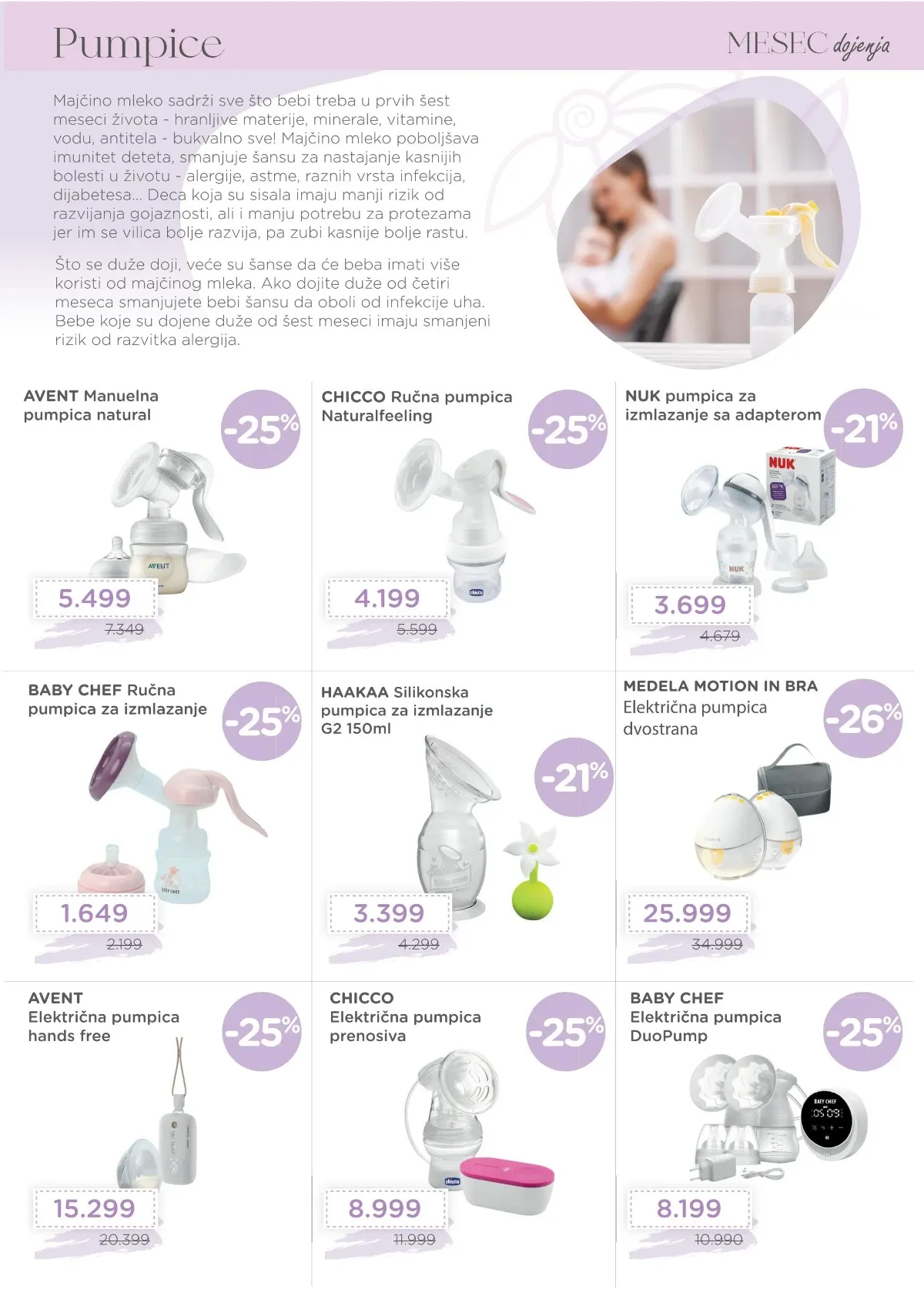AKSA Mesec dojenja – pumpice za izmlazanje Avent, Chicco, Medela, Baby Chef i NUK na akciji.