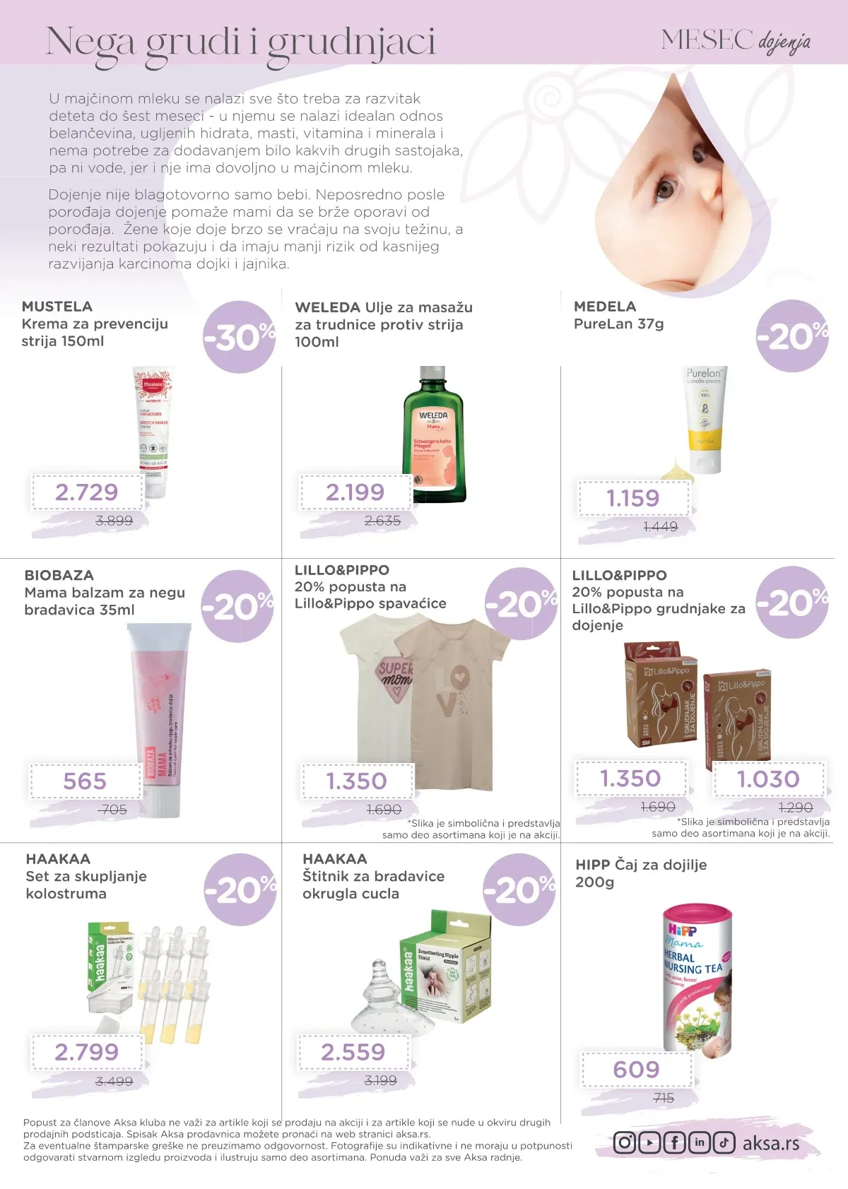 AKSA Mesec dojenja – Mustela, Medela, Weleda, Haakaa i proizvodi za negu dojilja.