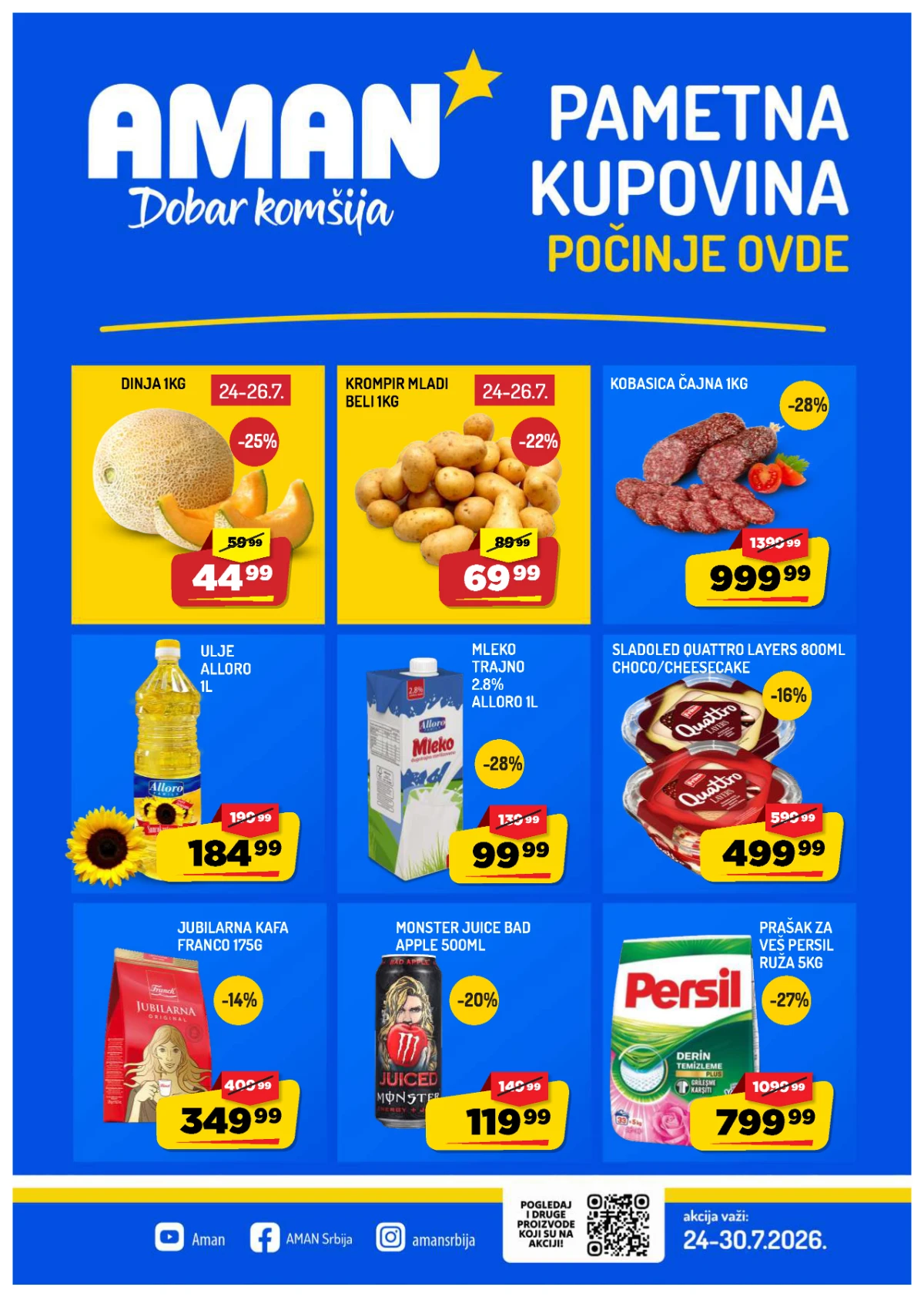 Aman katalog do 30.07.2026. – popusti do 56% na prehranu, meso, mlečne proizvode, piće i proizvode za domaćinstvo.