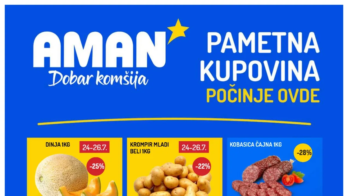 Aman katalog do 30.07.2026. sa popustima do 56% na prehranu, piće, hemiju i proizvode za domaćinstvo.