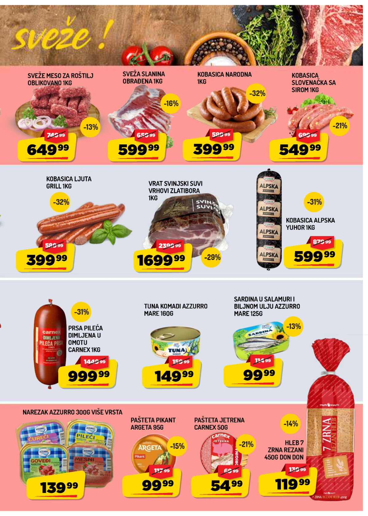 Aman katalog strana 3 – kobasice, paštete, tuna, sardine i delikates proizvodi na akciji.
