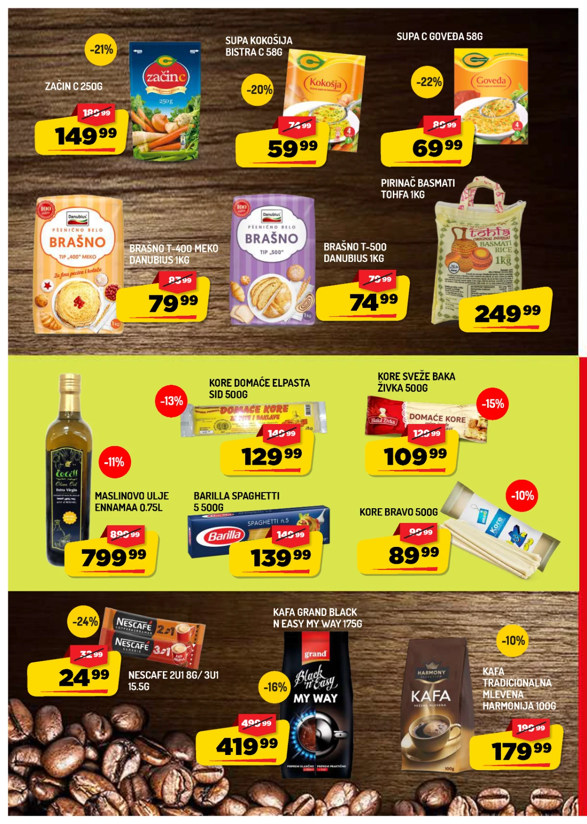 Aman katalog strana 6 – kafa, brašno, testenina, pirinač, začini i namirnice po akcijskim cenama.