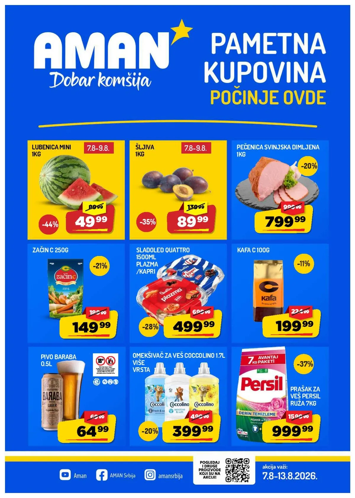 AMAN katalog do 13.08.2026. – akcijske cijene hrane, mesa, sladoleda, pića i kućne hemije uz popuste do 50%