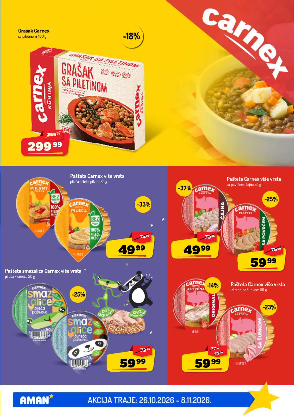 AMAN katalog strana 3 – Carnex grašak sa piletinom i različite vrste Carnex pašteta